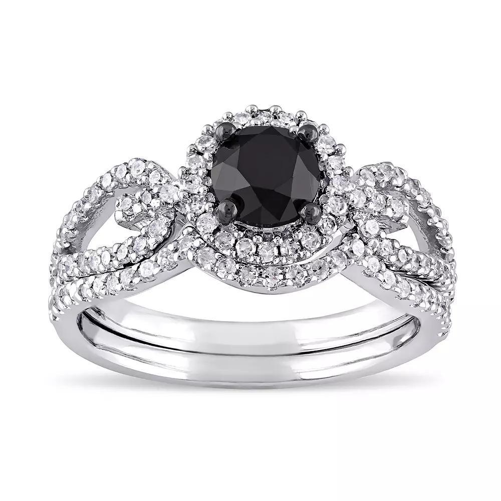 Stella Grace 10k White Gold 1 1/2 Carat T.W. Black & White Diamond Engagement Ring Set, Women's, Size: 7, 10k Whgold Product Image