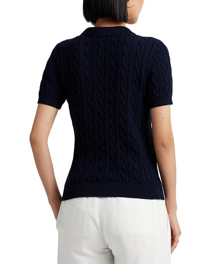 Striped Cable-knit Cotton Polo Sweater Product Image
