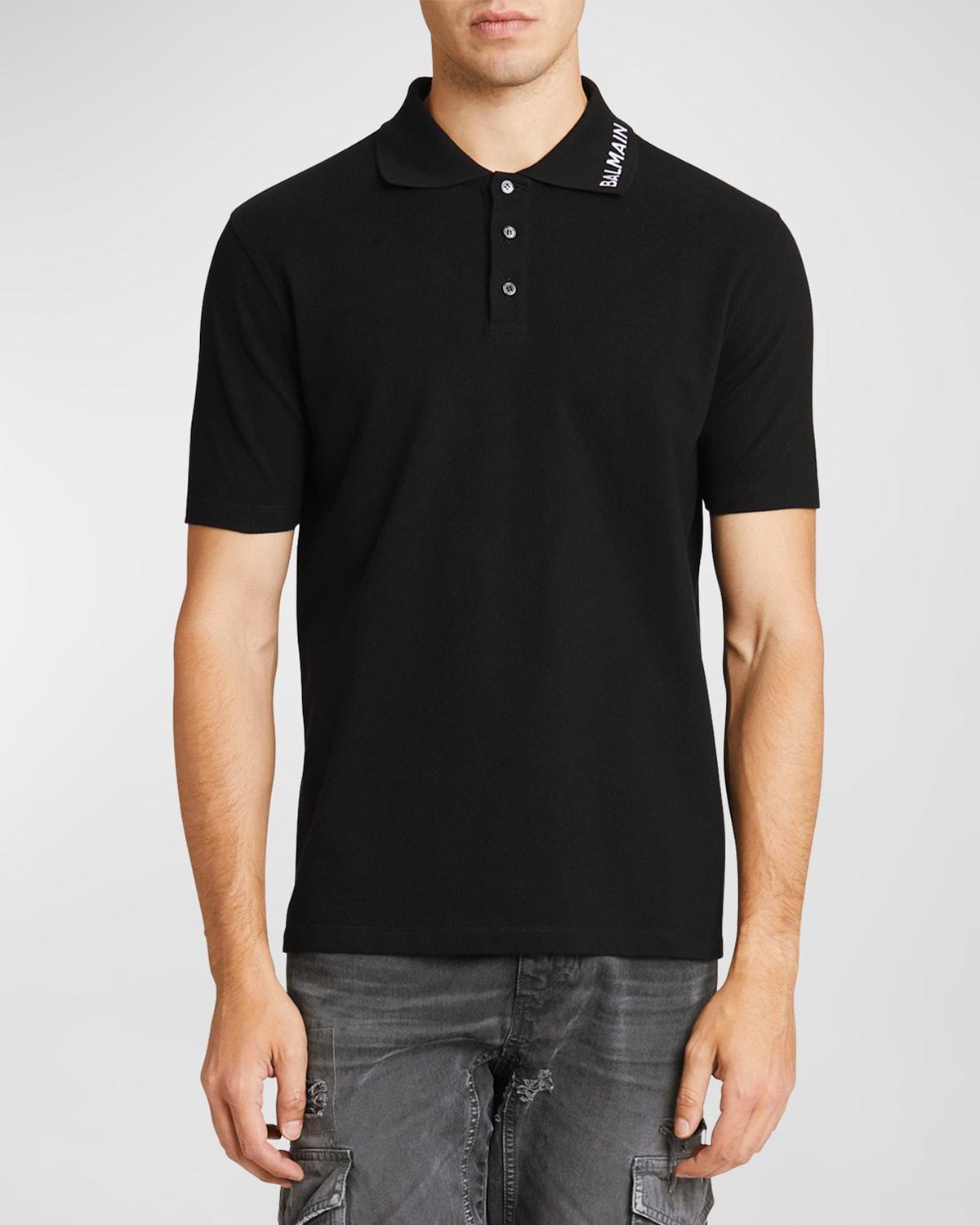 Balmain Cotton Stitched Collar Straight Fit Polo Shirt Product Image
