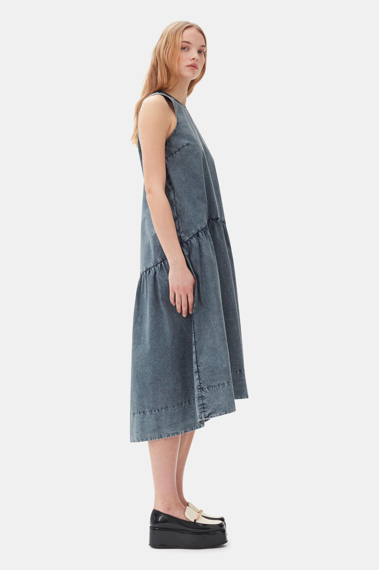 Blue Cotton Poplin Open Back Midi Dress Product Image