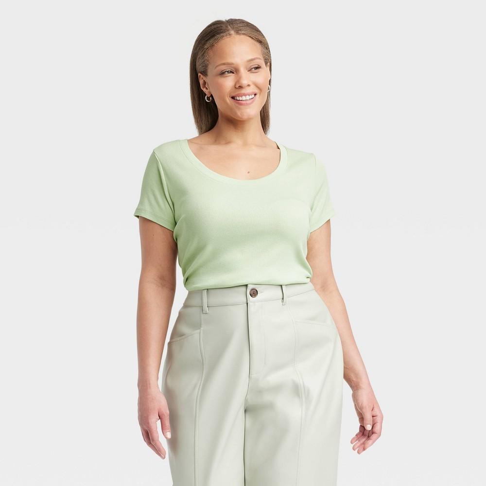 Womens Slim Fit Short Sleeve Ribbed Scoopneck T-Shirt - A New Day 4X: Cotton Modal Spandex Blend Product Image