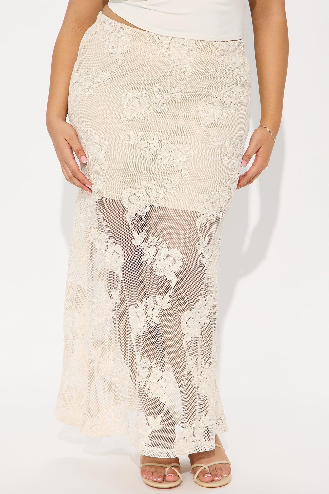 Vacation Vibes Embroidered Crochet Maxi Skirt - Natural Product Image