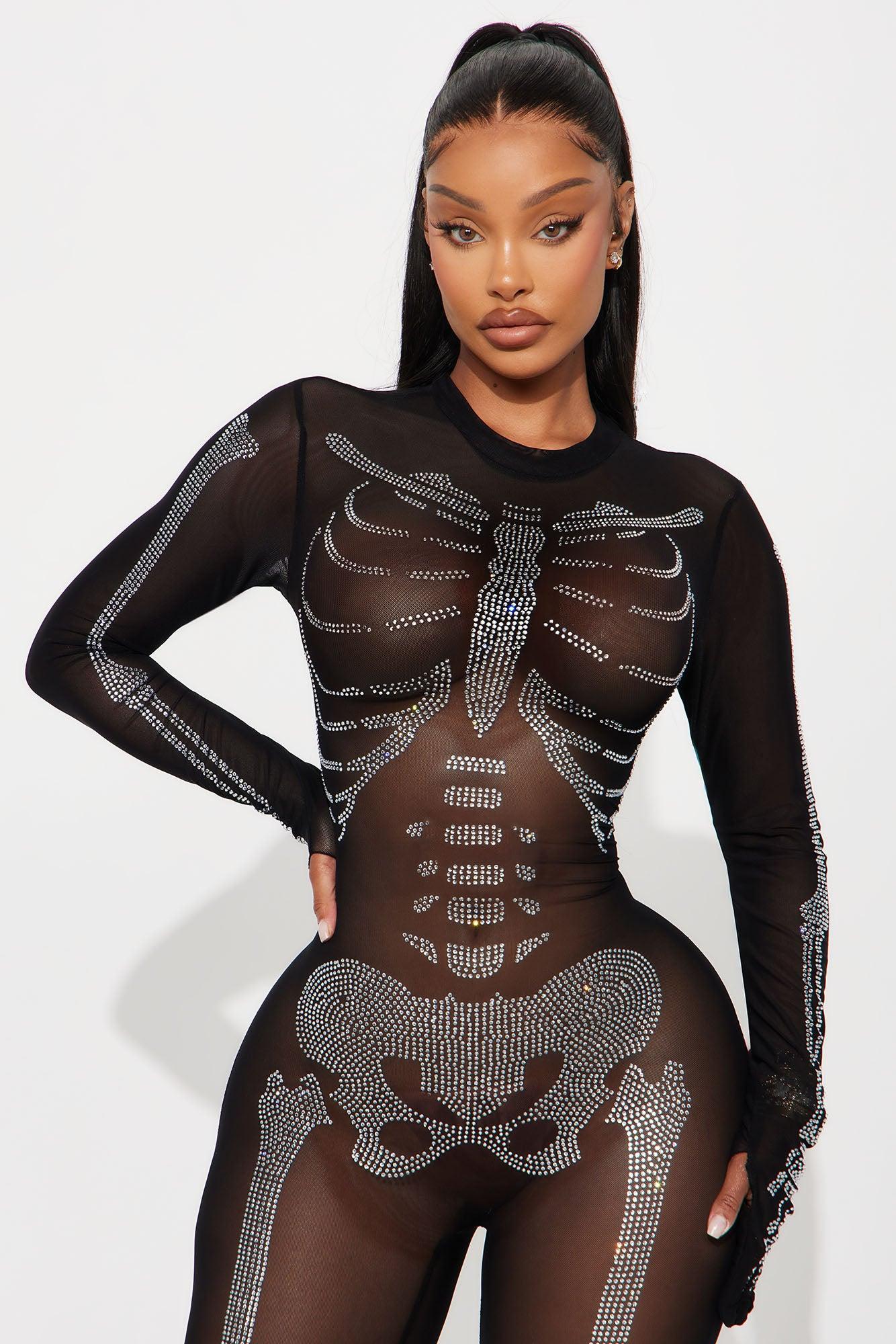 You See Right Through Me Rhinestone Sheer Jumpsuit - Black Female Product Image