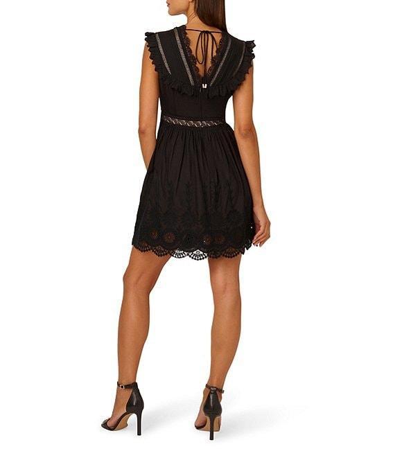 Adrianna by Adrianna Papell Eyelet Plunge V-Neck Cap Cotton Trim Fit & Flare Dress Product Image