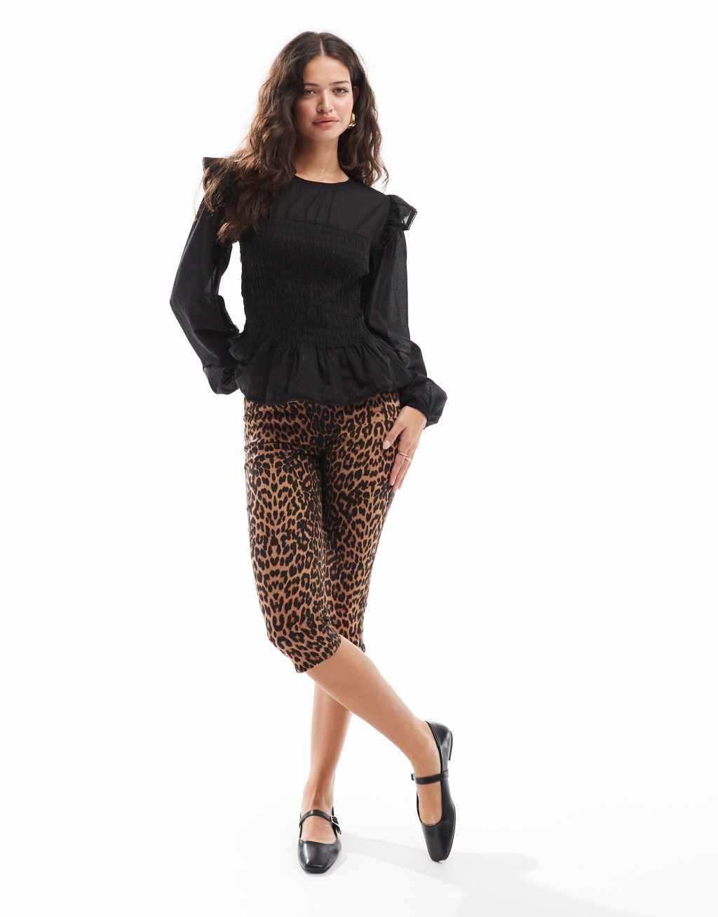 ASOS DESIGN shirred bodice blouse with eyelet trim detail in black Product Image