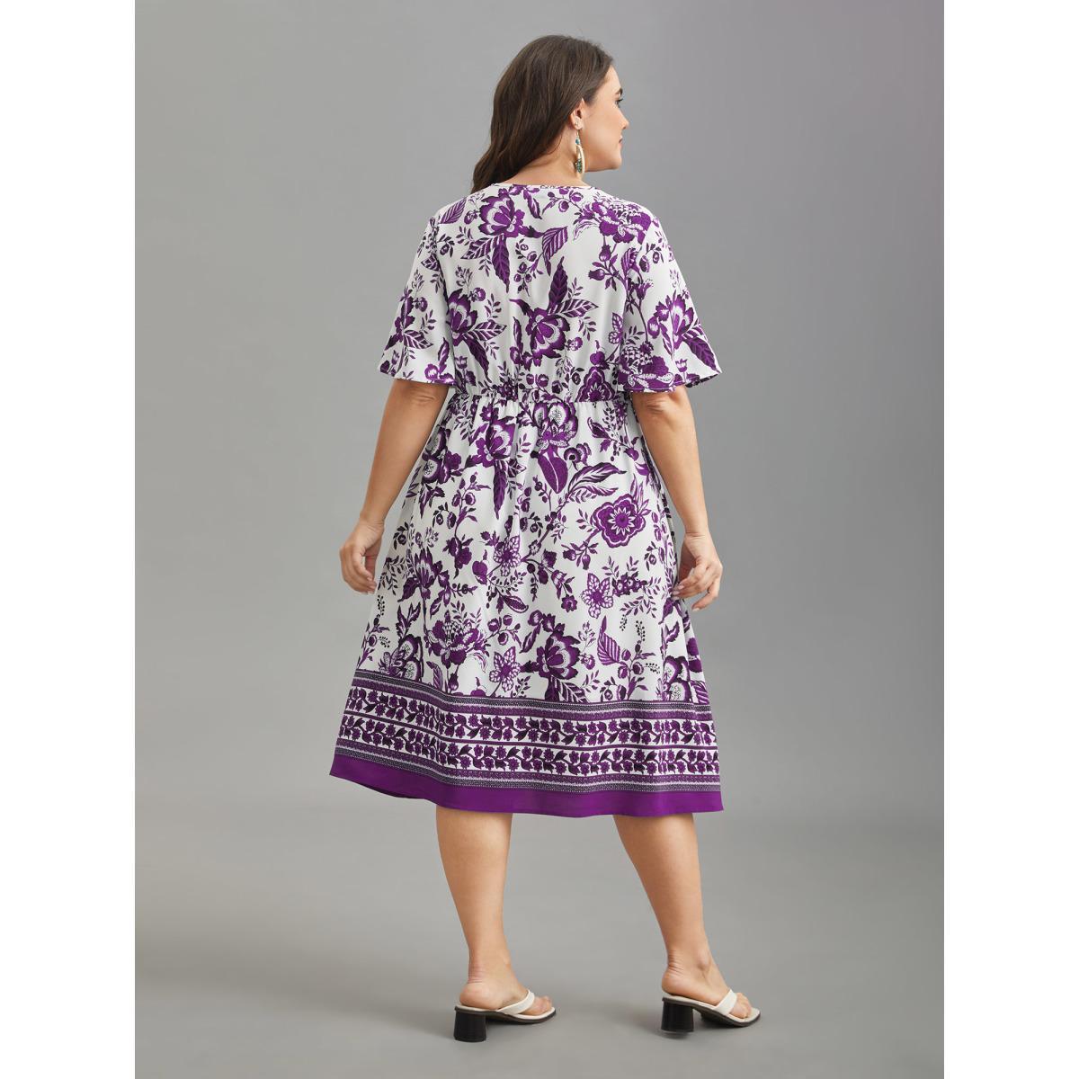 Plus Size Floral Print Wrap-Neck Pocket Midi Dress Mauve Women Resort Non Overlap Collar Short sleeve Curvy BloomChic 14-16/1X Product Image