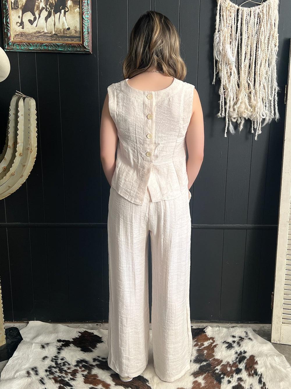 Oatmeal Crinkle Button Up Back 2 Piece Set Product Image