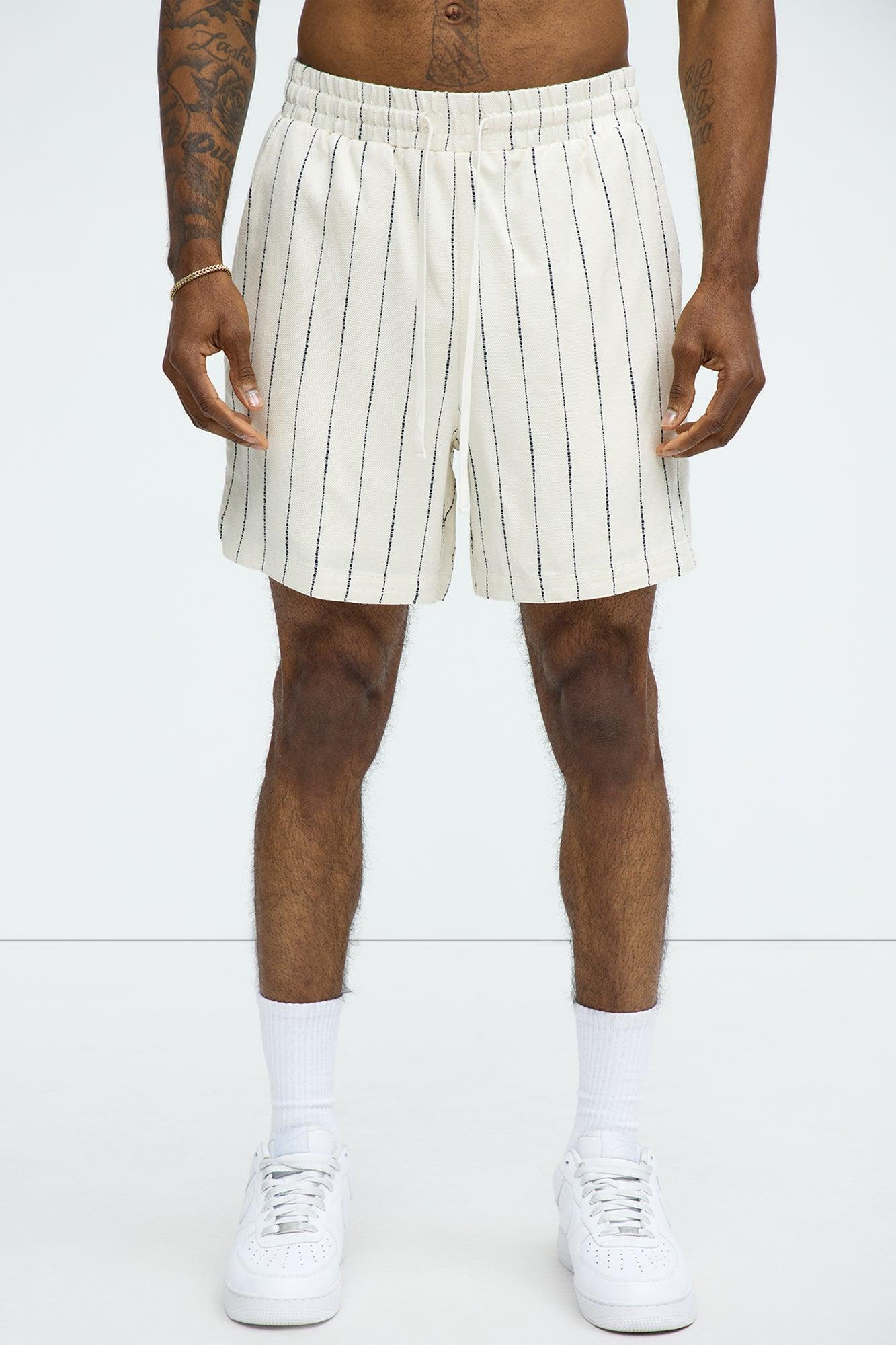 Slub Striped Linen Warm Up Shorts - Cream Product Image