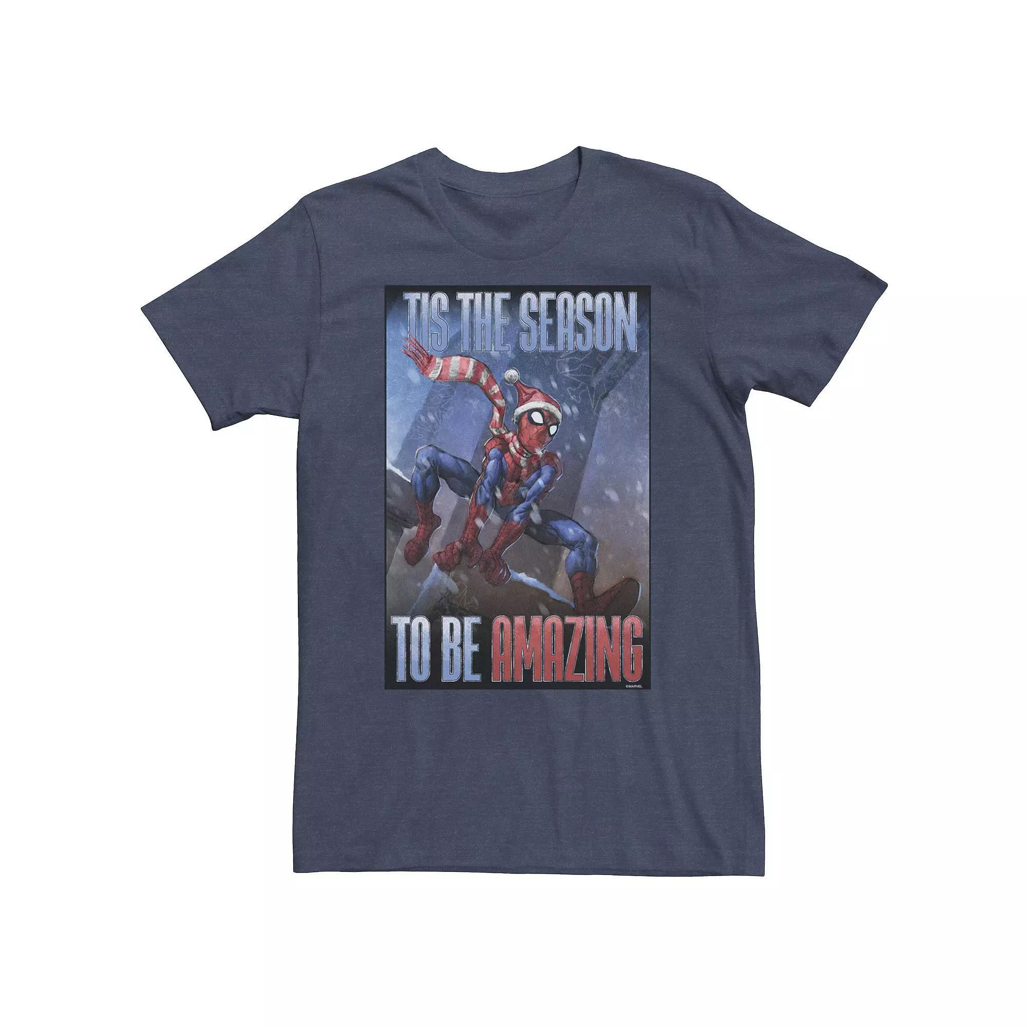 Big & Tall Marvel Spider-Man "'Tis The Season To Be Amazing" Tee, Men's, Size: XL Tall, Navy Grey Product Image