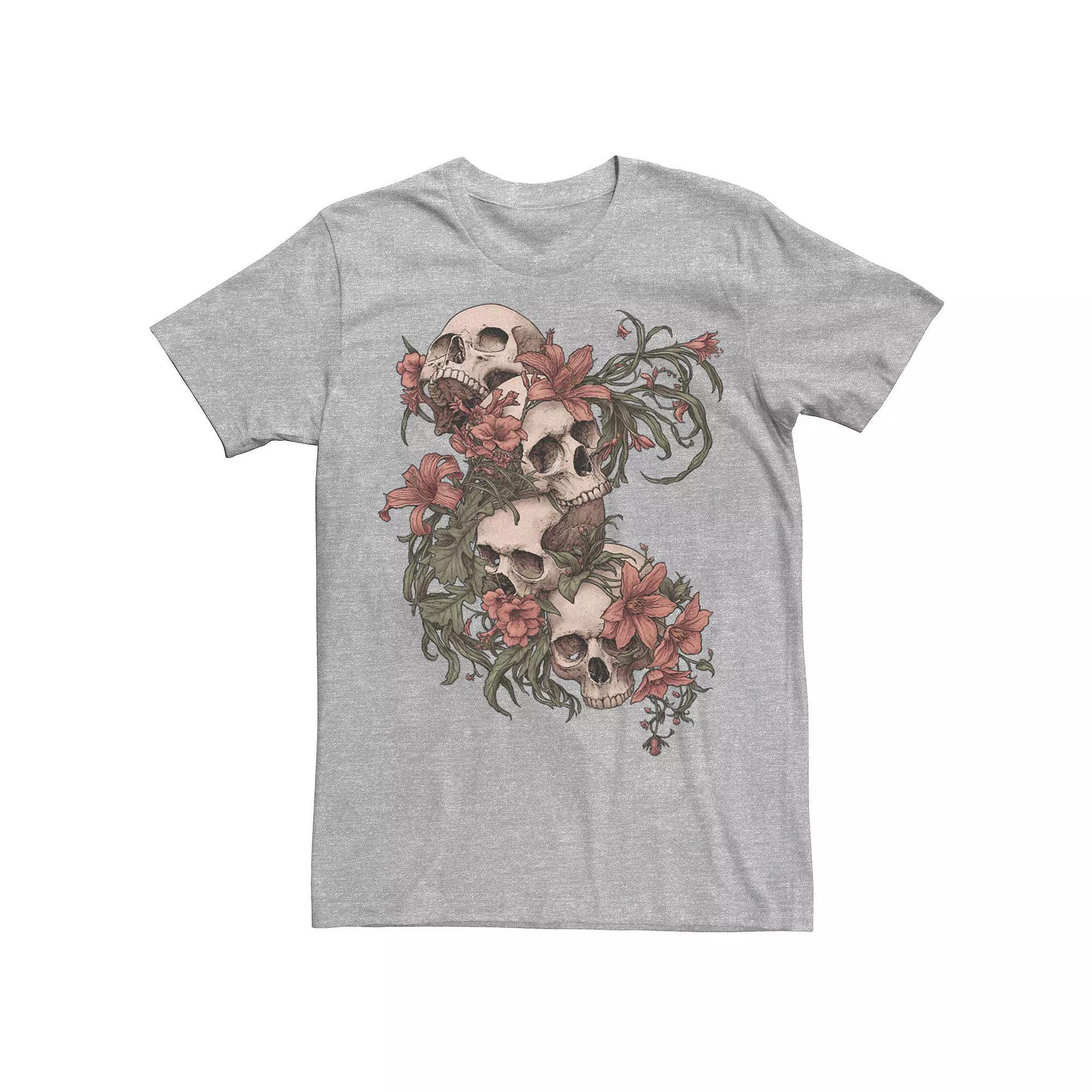 Men's Garden of Skulls Flowers Graphic Tee, Size: Small, Athletic Grey Product Image