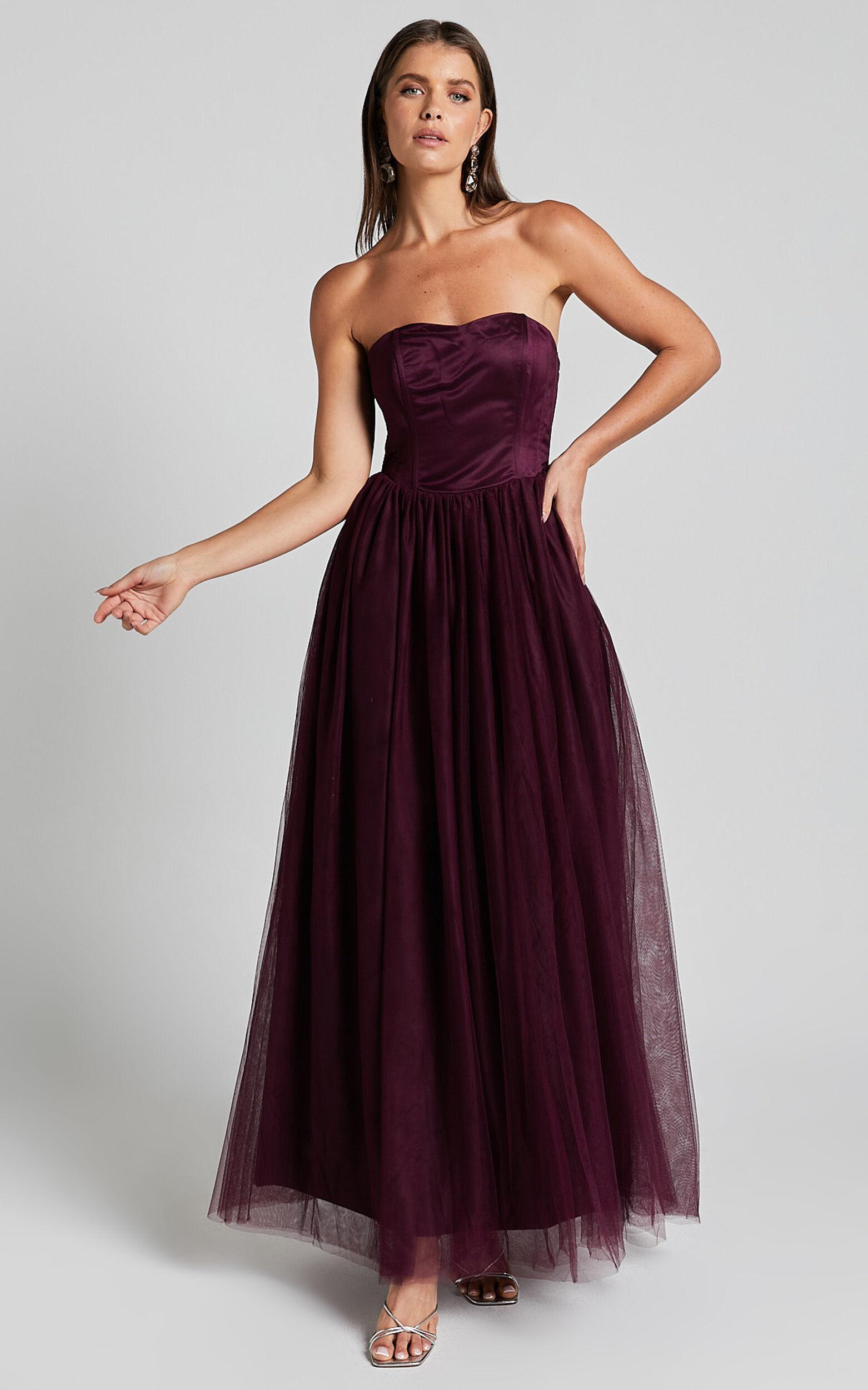 Gemma Maxi Dress - Strapless Sweetheart Tulle Fit & Flare in Aubergine Product Image