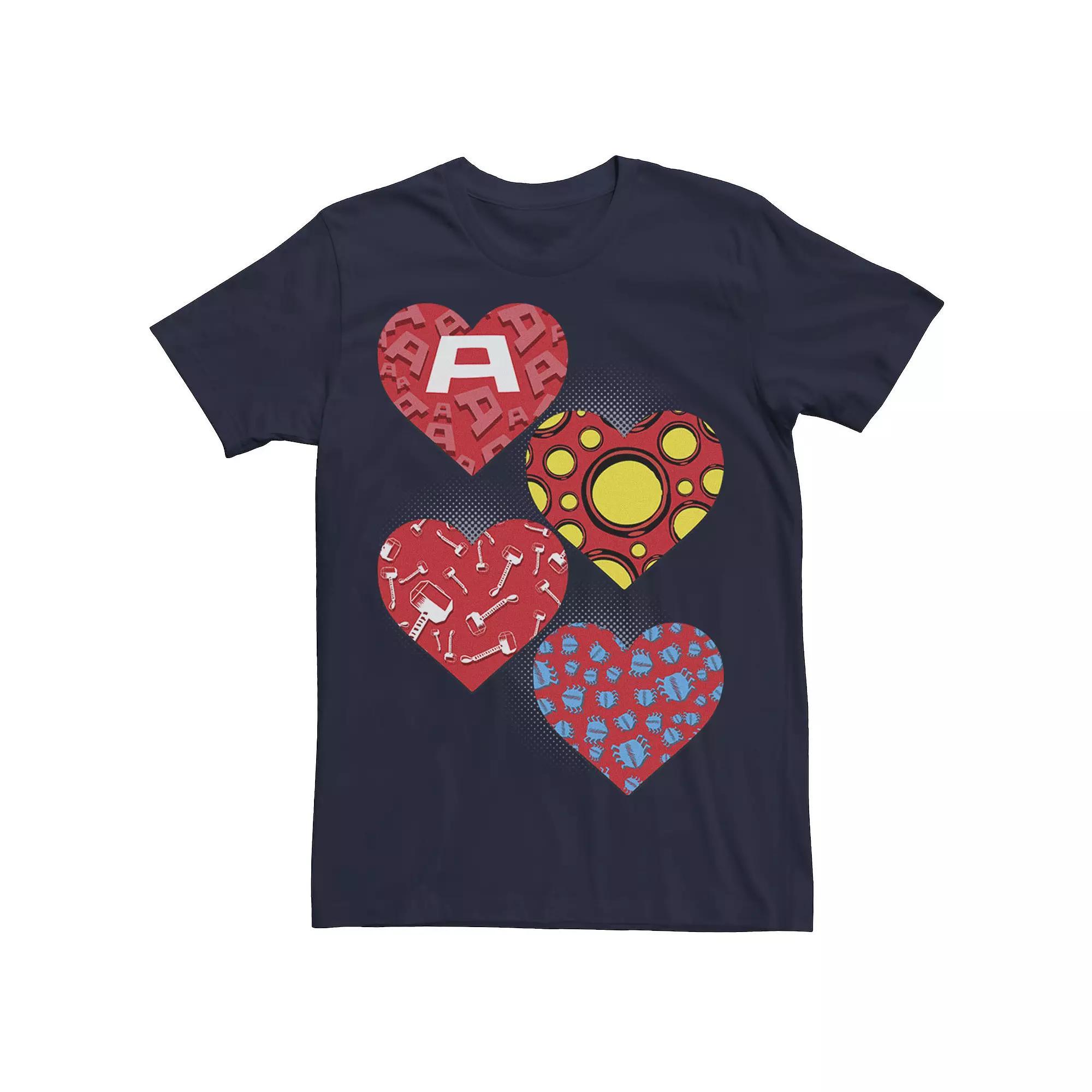 Men's Marvel Heroes Symbol Hearts Valentine's Tee, Size: Small, Blue Product Image