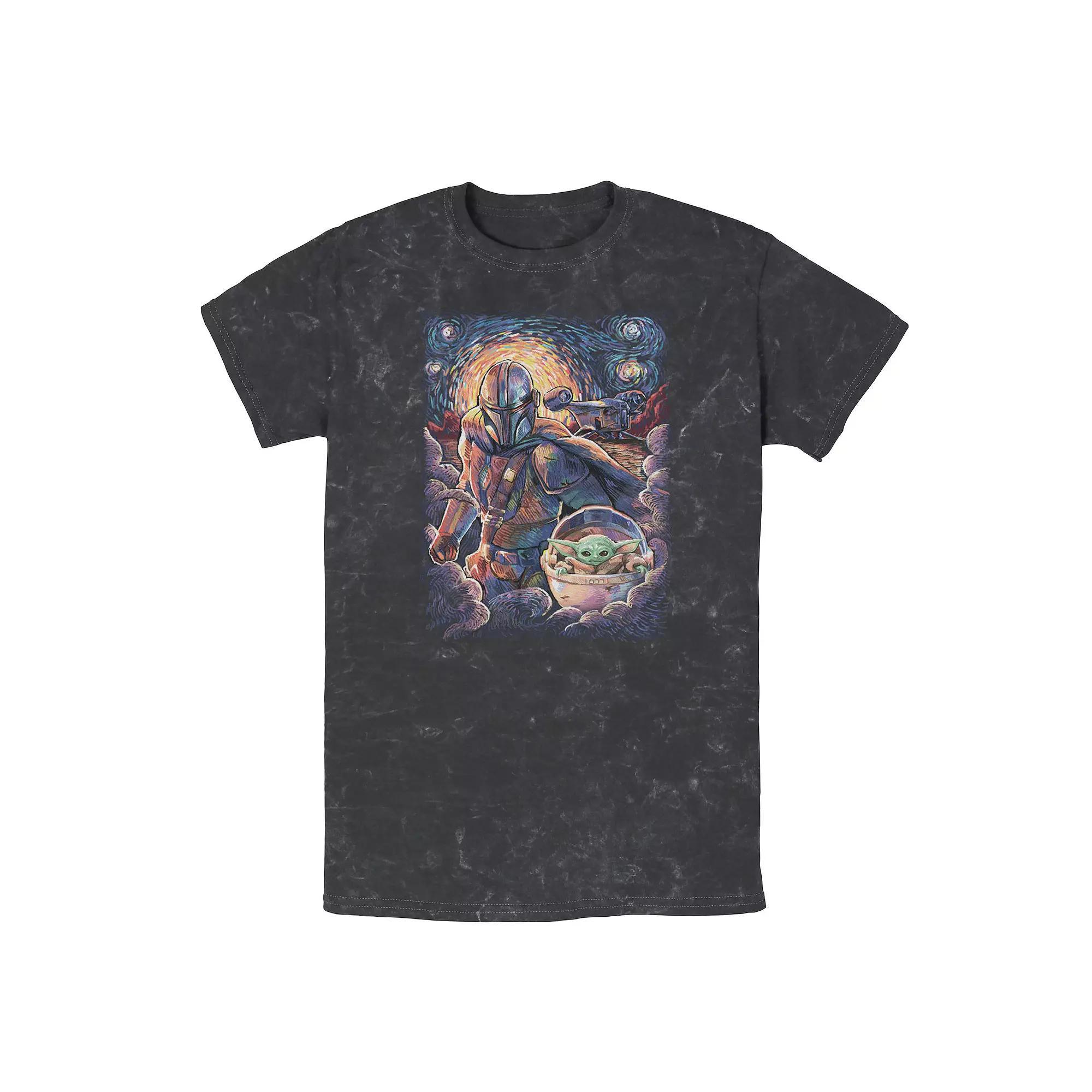Men's Star Wars: The Mandalorian & The Child Starry Night Tee, Size: Large, Black Product Image
