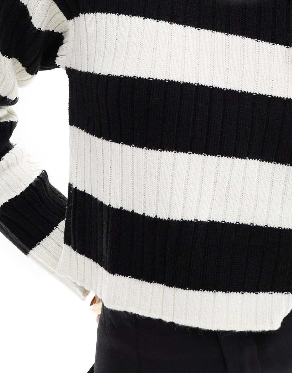 JJXX cropped boxy stripe ribbed sweater in black & beige Product Image