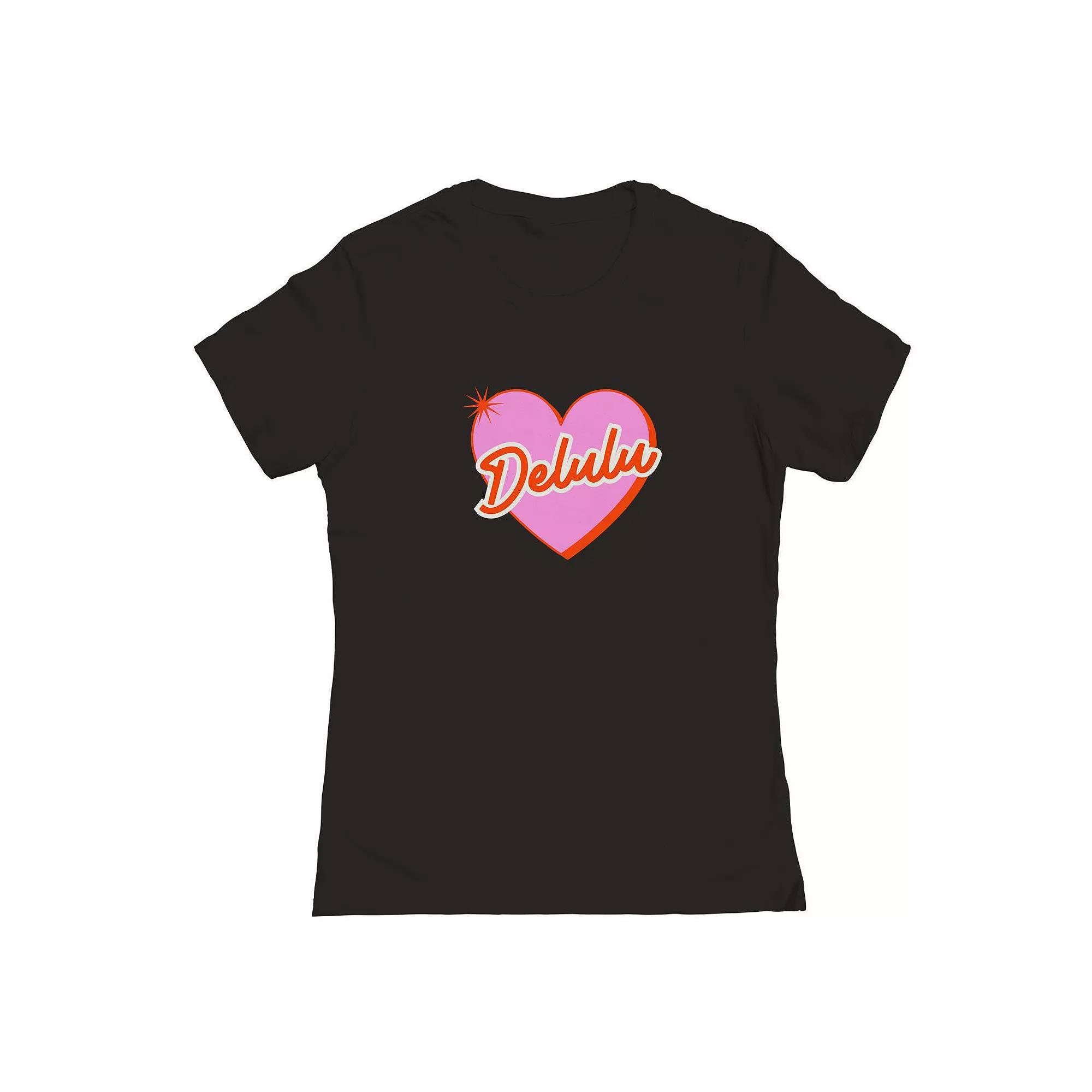 Junior's Delulu Heart Valentine's Day Graphic Tee, Women's, Size: Medium, Black Product Image
