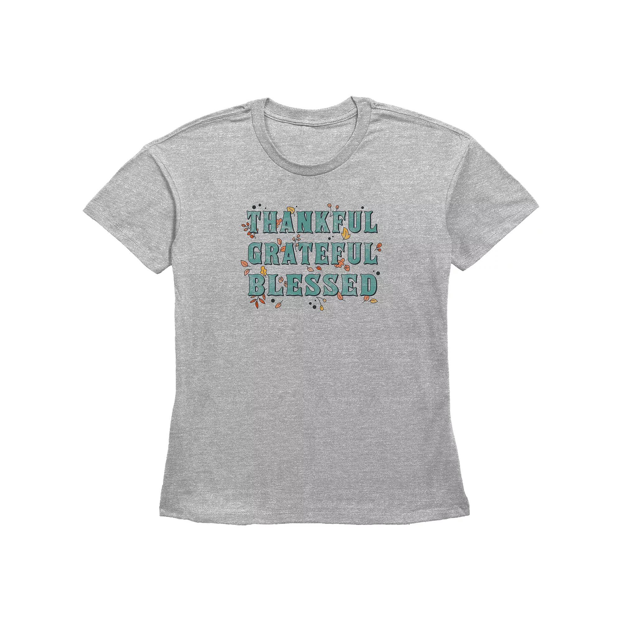 Women's Thankful Grateful Blessed Graphic Tee, Size: Large, Grey Gray Product Image