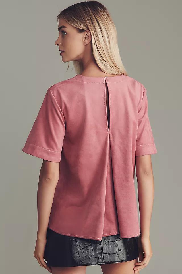 The Emmy Faux-Suede Short-Sleeve Swing Blouse by Maeve Product Image