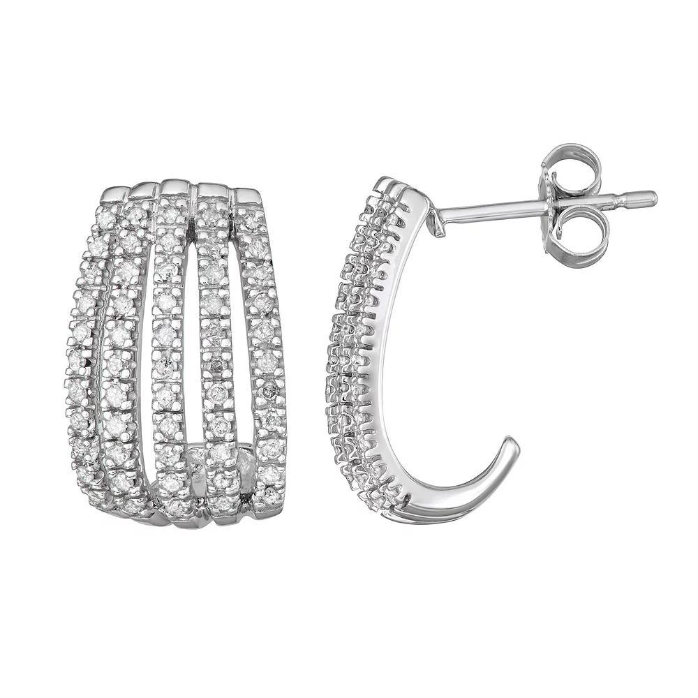 10k White Gold 1/2 Carat T.W. Diamond Multi Row J-Hoop Earrings, Women's, 10k Whgold Product Image