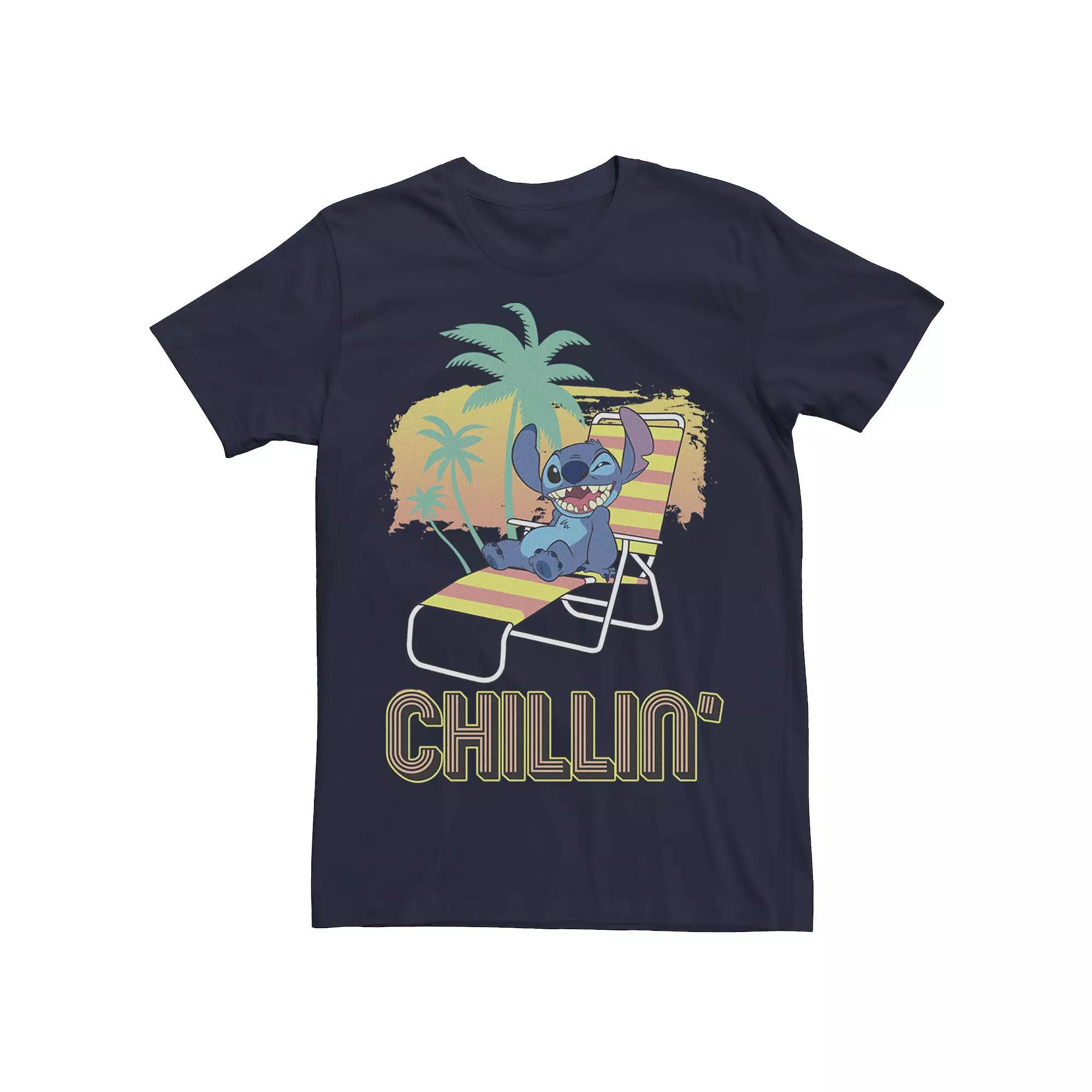 Disney's Lilo & Stitch Chillin' Beach Chair Portrait Men's Tee, Size: XS, Blue Product Image