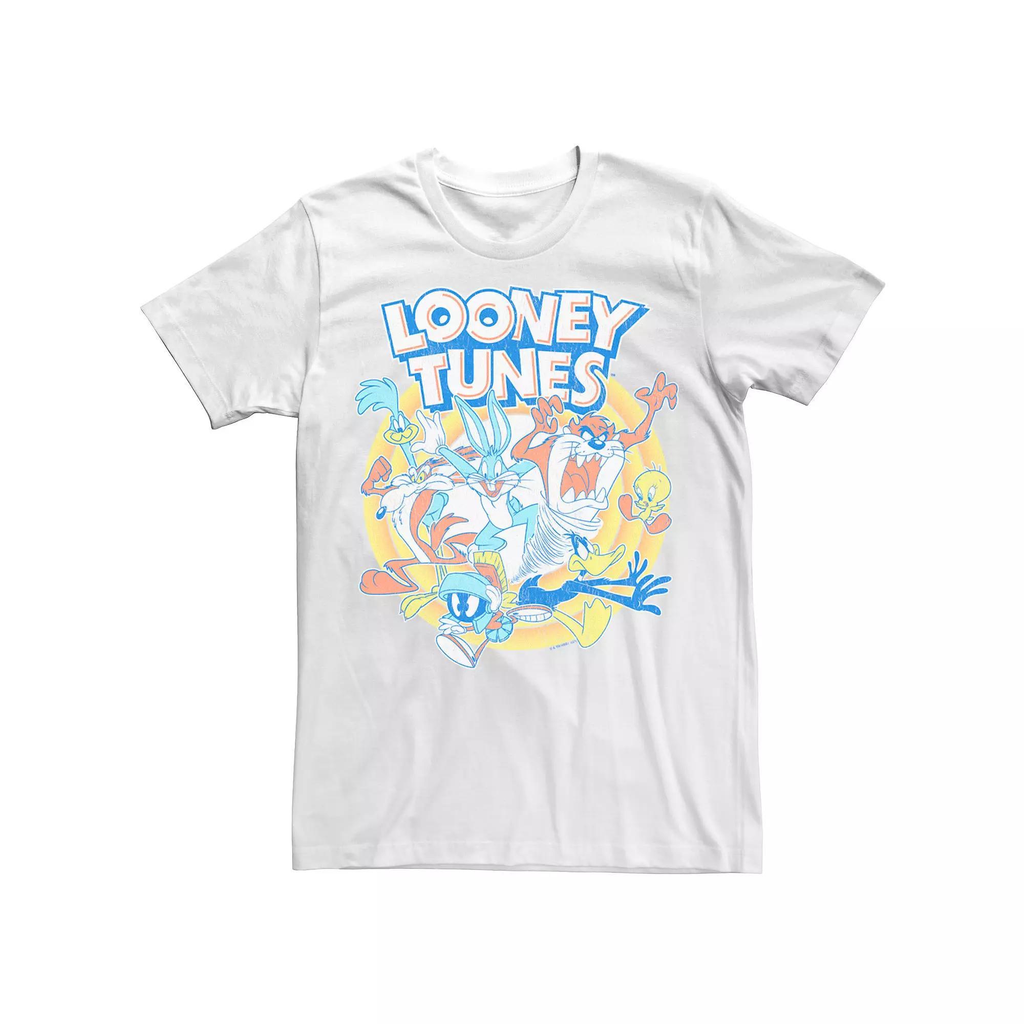 Big & Tall Looney Tunes Characters Running Distressed Style Graphic Tee, Men's, Size: 4XL Tall, White Product Image