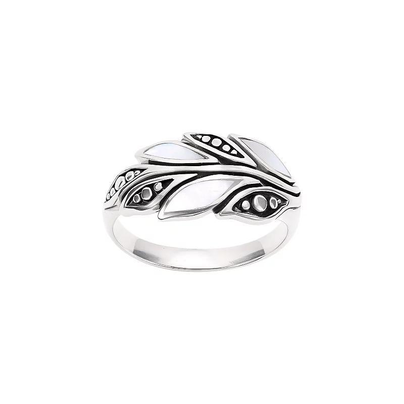 Athra NJ Inc Sterling Silver Oxidized Mother-of-Pearl Leaf Ring, Women's, Size: 5 Product Image