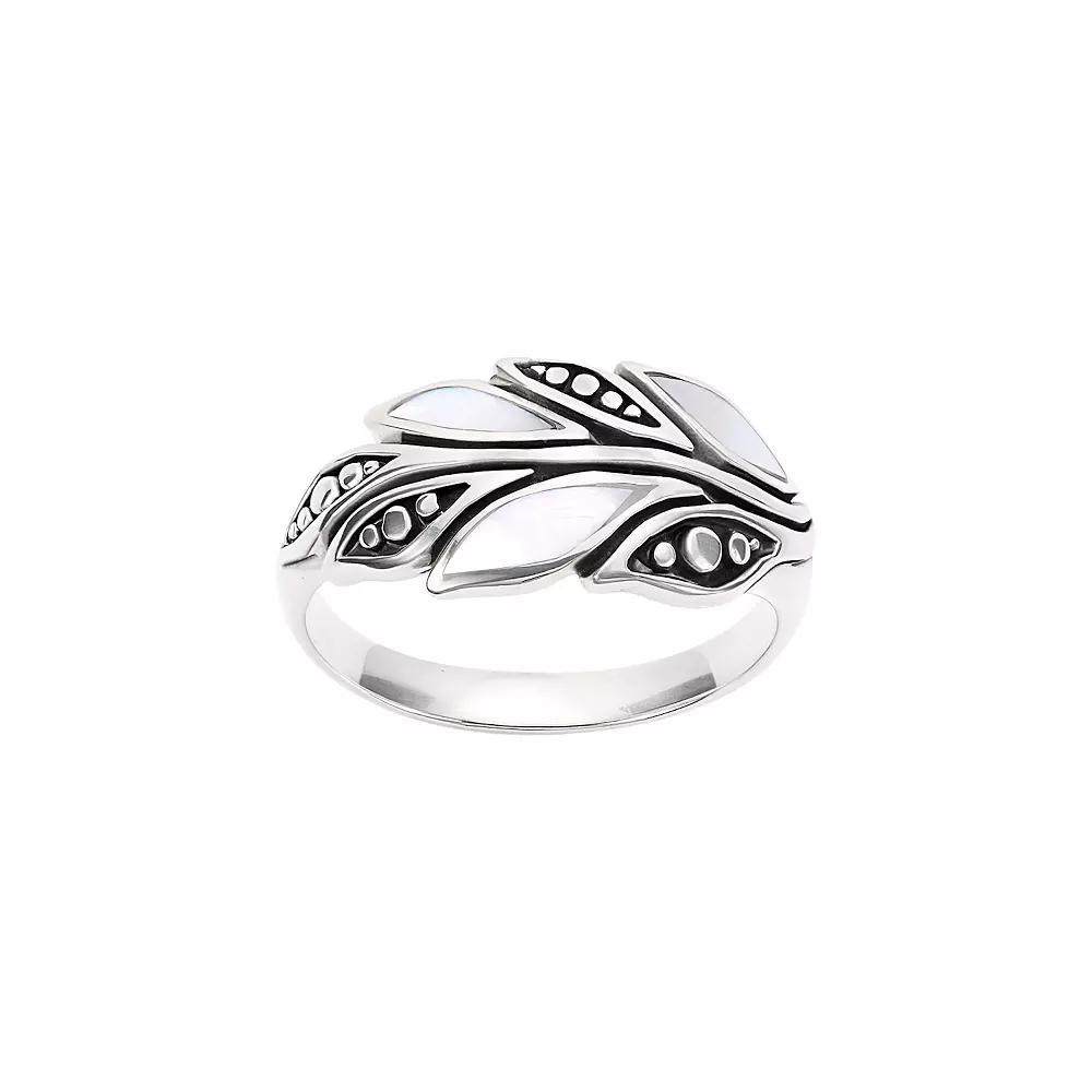 Athra NJ Inc Sterling Silver Oxidized Mother-of-Pearl Leaf Ring, Women's, Size: 5 Product Image
