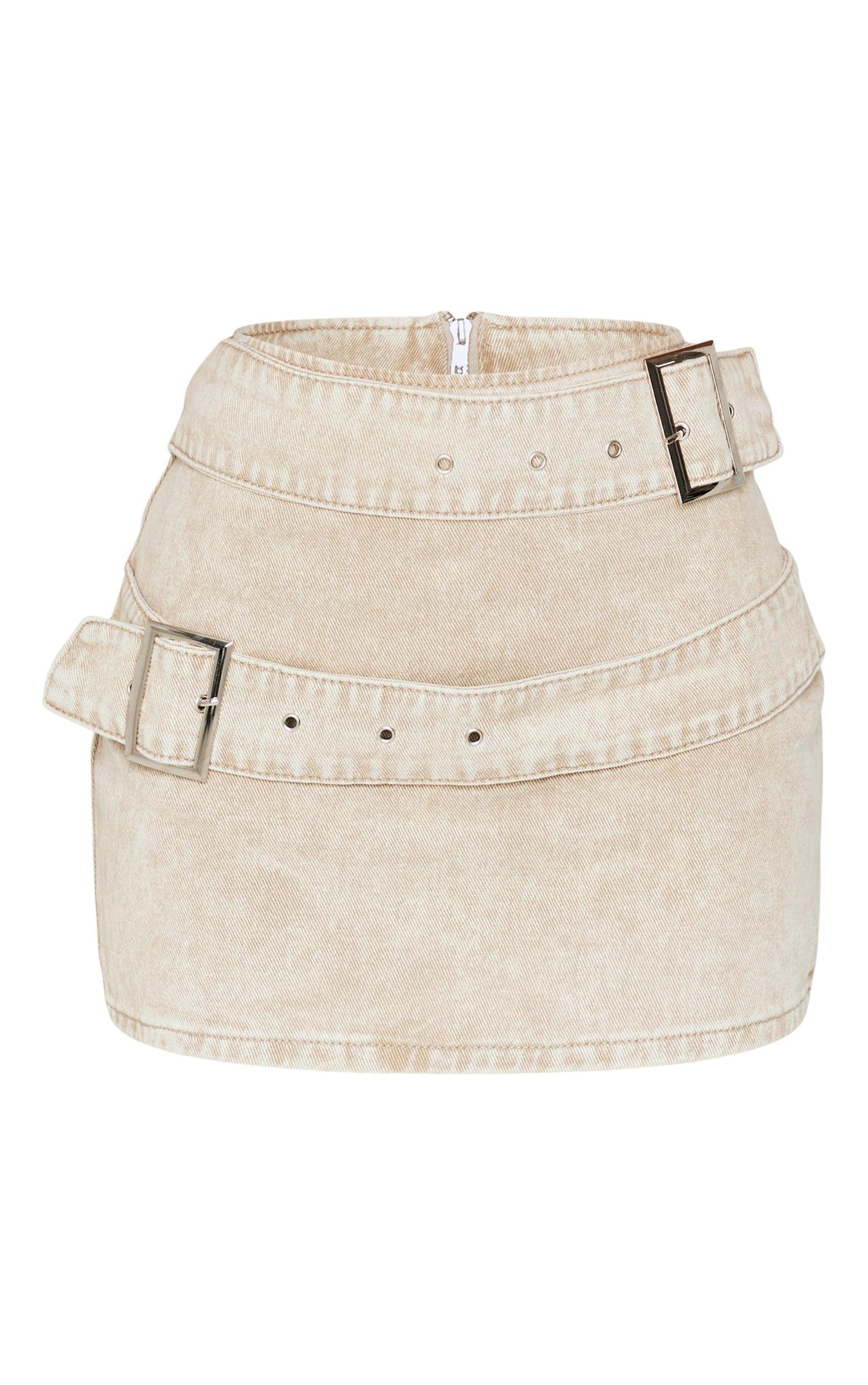 Petite Washed Stone Buckle Detail Denim Mini Skirt Product Image