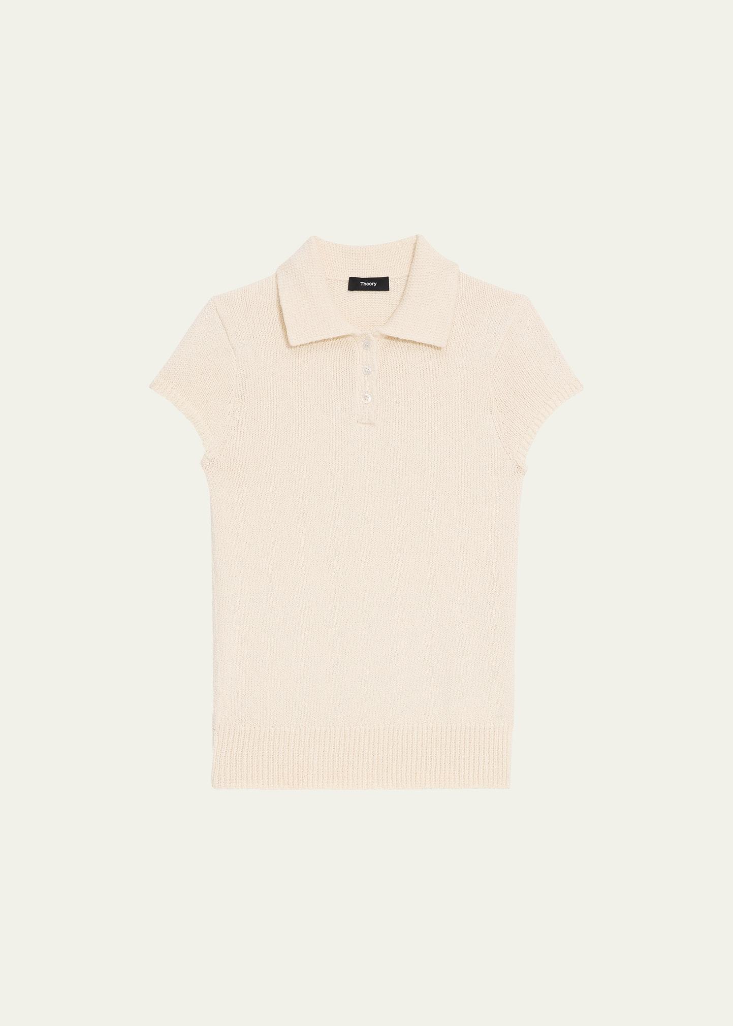 Cap-Sleeve Cotton and Merino Wool Polo Top Product Image