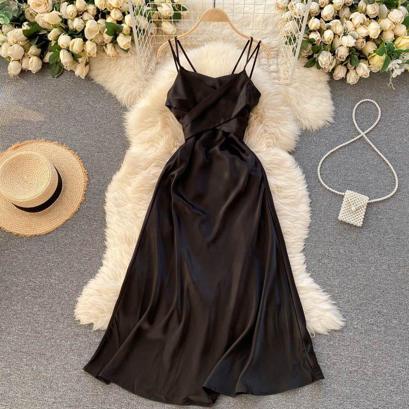 Spaghetti-Strap Cowl-Neck Midi A-Line Dress Product Image