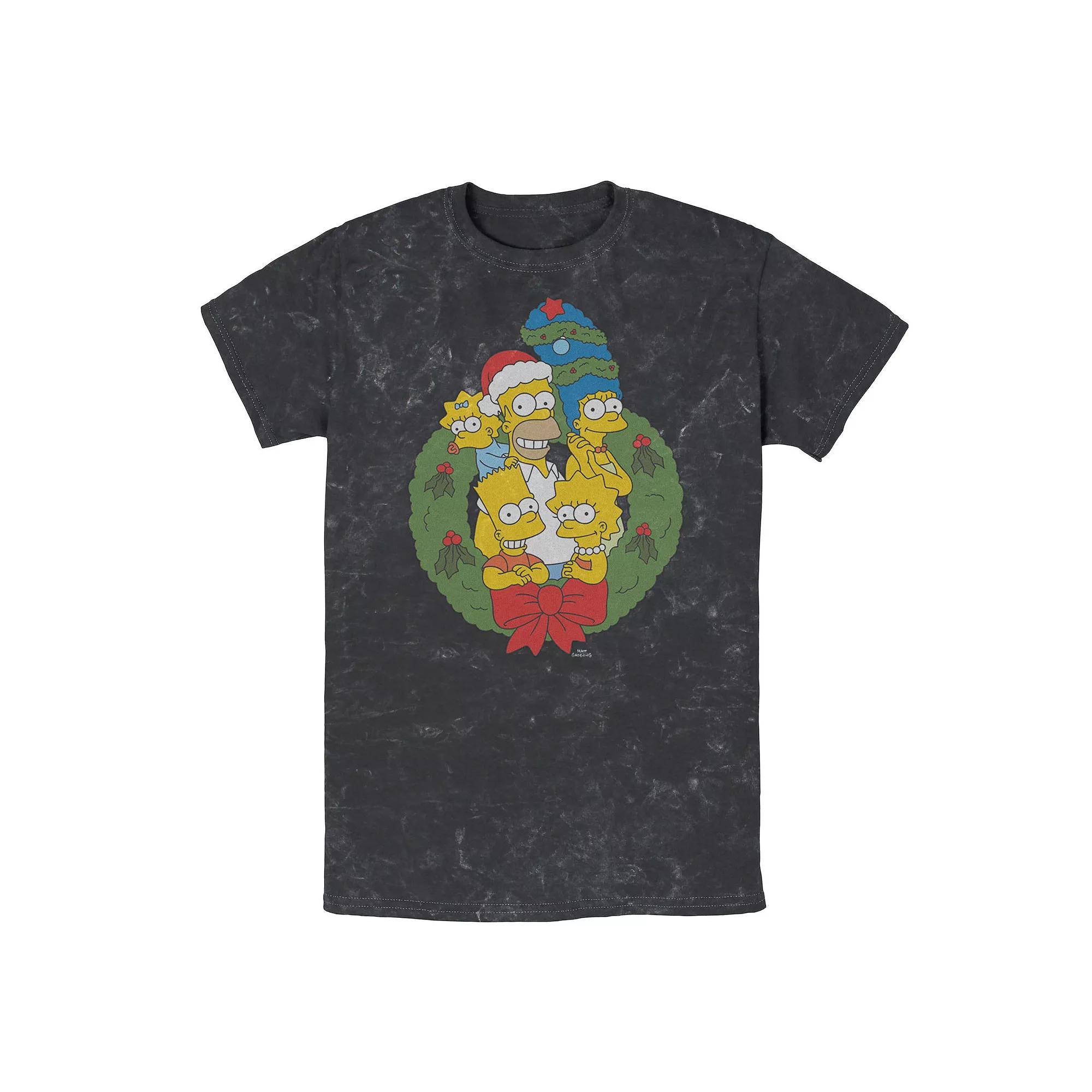 Men's The Simpsons Family Christmas Wreath Tee, Size: XL, Black Product Image