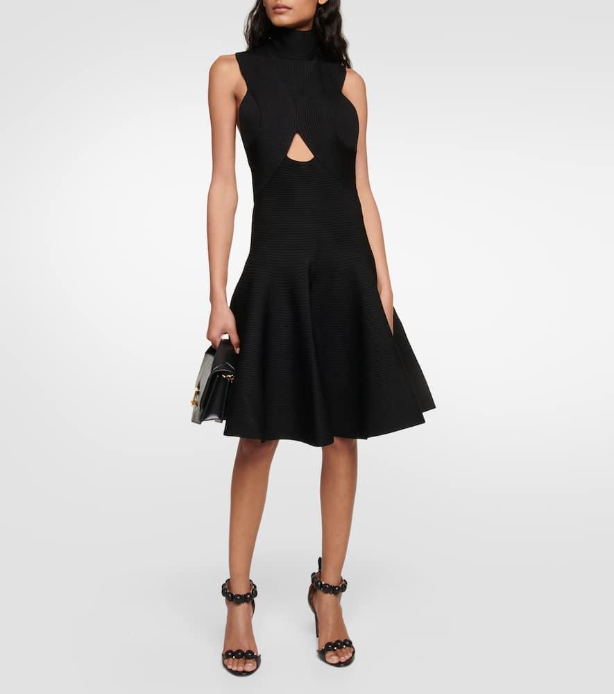 ALAÏA Circular Cutout Turtleneck Rib Sweater Dress In Black Product Image
