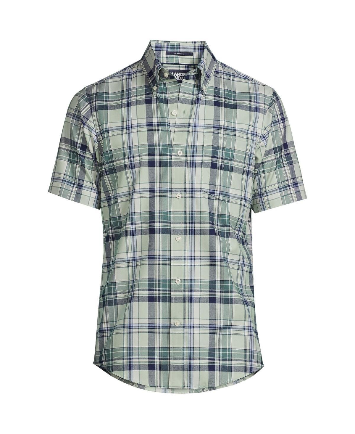 Big & Tall Lands' End No-Iron Button-Down Shirt, Men's, Size: Large Tall, Rain Blue Windowpane Product Image
