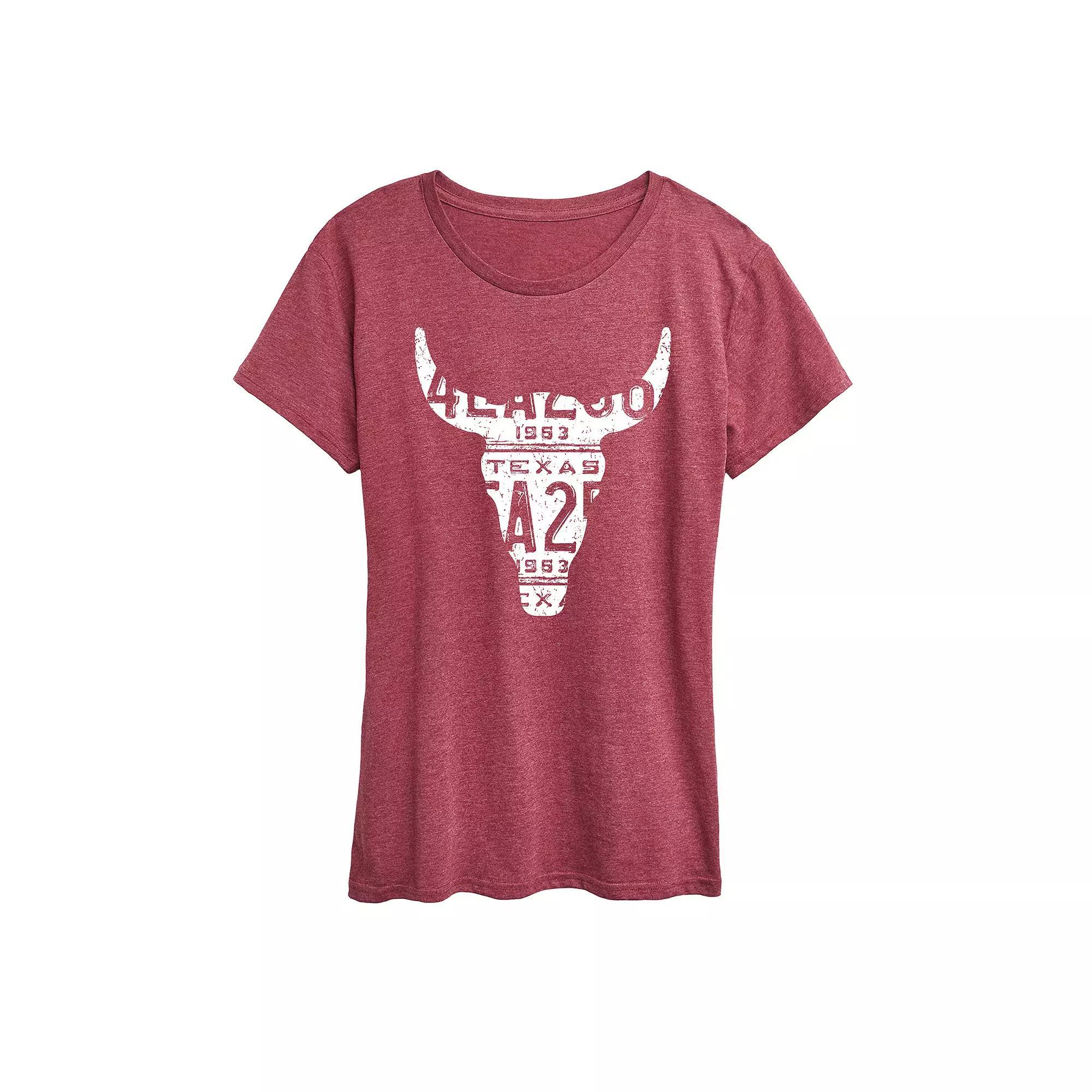 Womens Texas License Plate Steer Graphic Tee Heather Grey Product Image