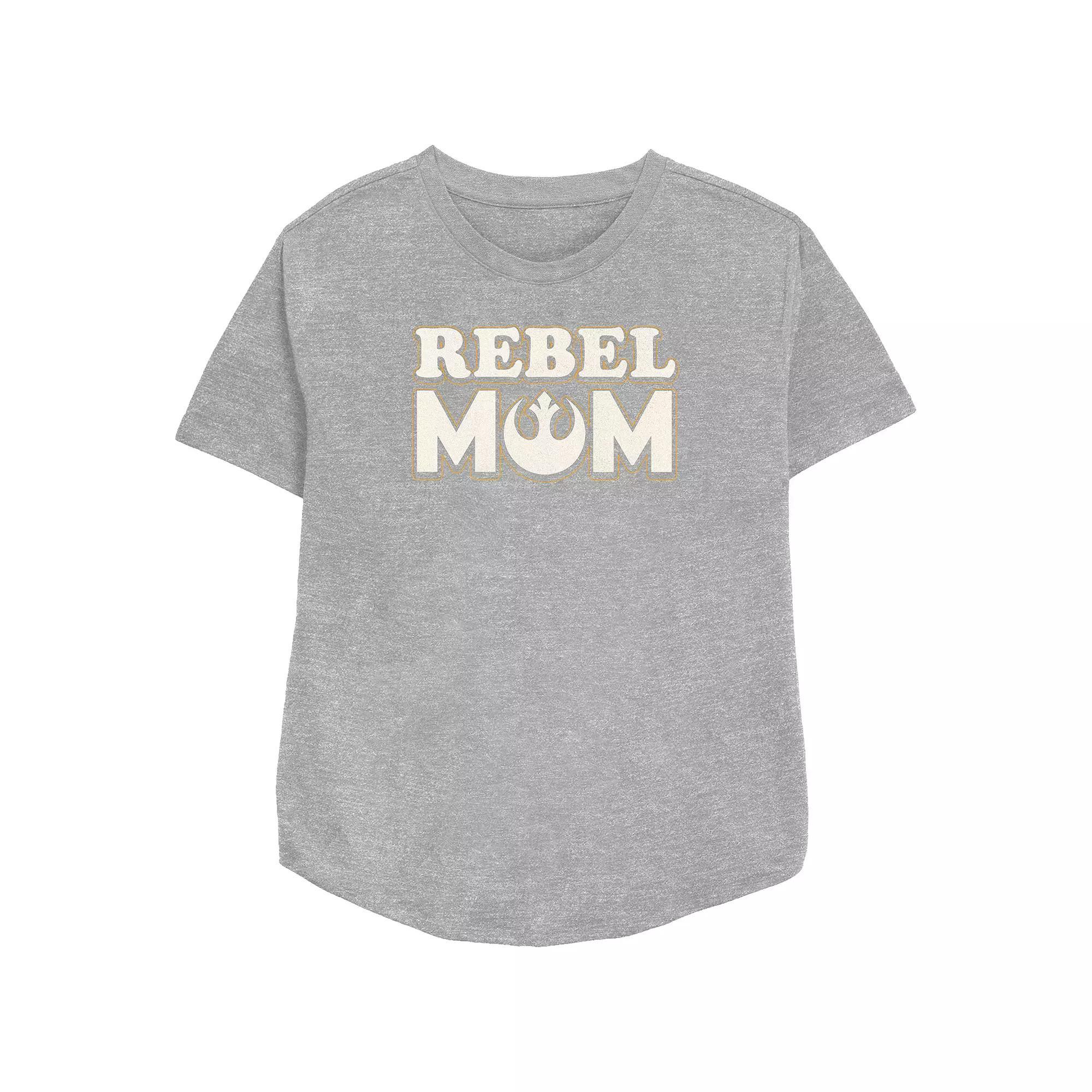 Women's Star Wars Rebel Mom Relaxed Fit Graphic Tee, Size: XXL, Athletic Grey Product Image