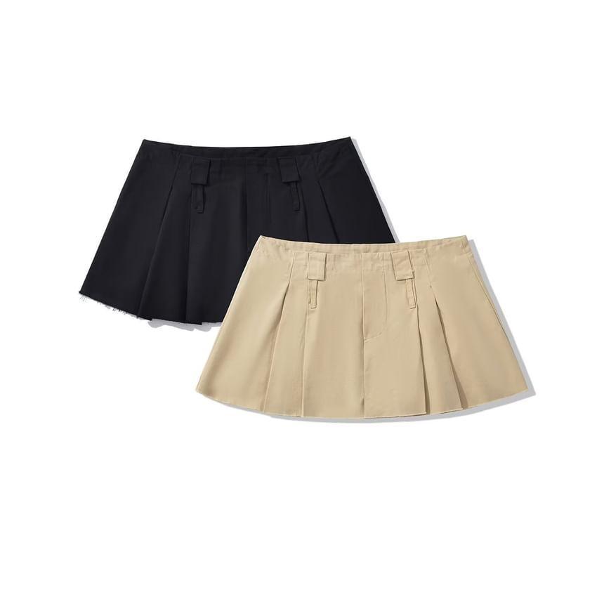 Low Rise Plaid Mini Pleated A-Line Skirt Product Image
