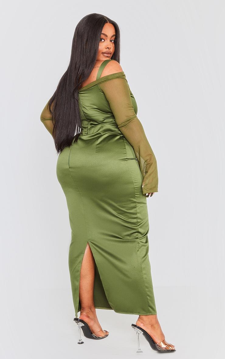 Plus Khaki Satin Corset Midi Dress Product Image