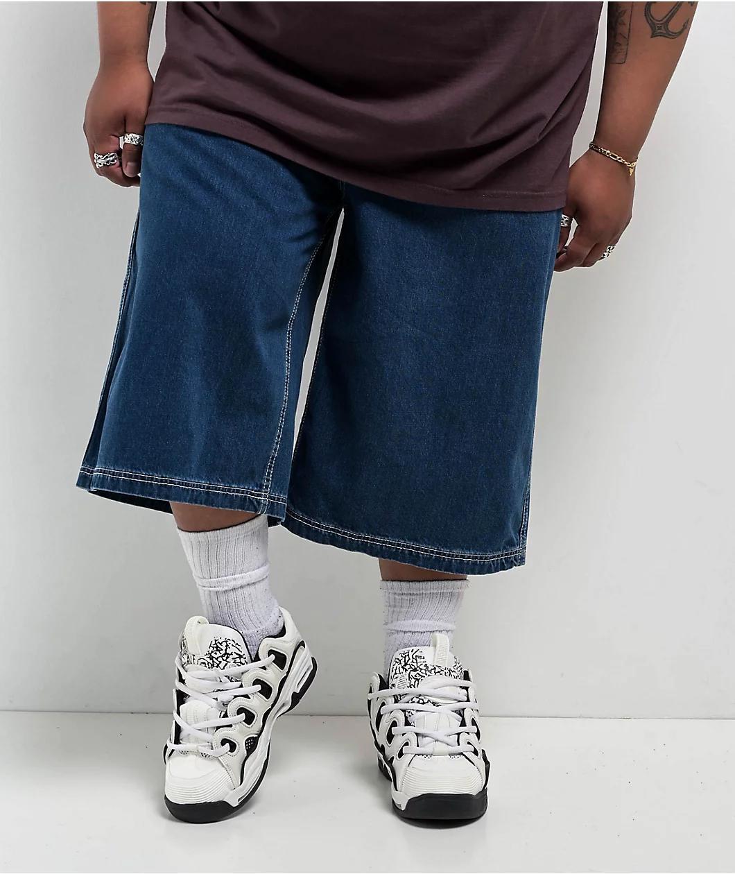 A.LAB Mega Rave Dark Blue Denim Skate Shorts Product Image