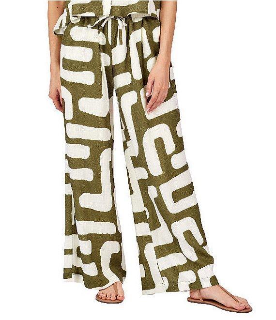 CROSBY by Mollie Burch Ida Linen Blend Abstract Print Oversized Button Front Linen Blend Coordinating Top Product Image