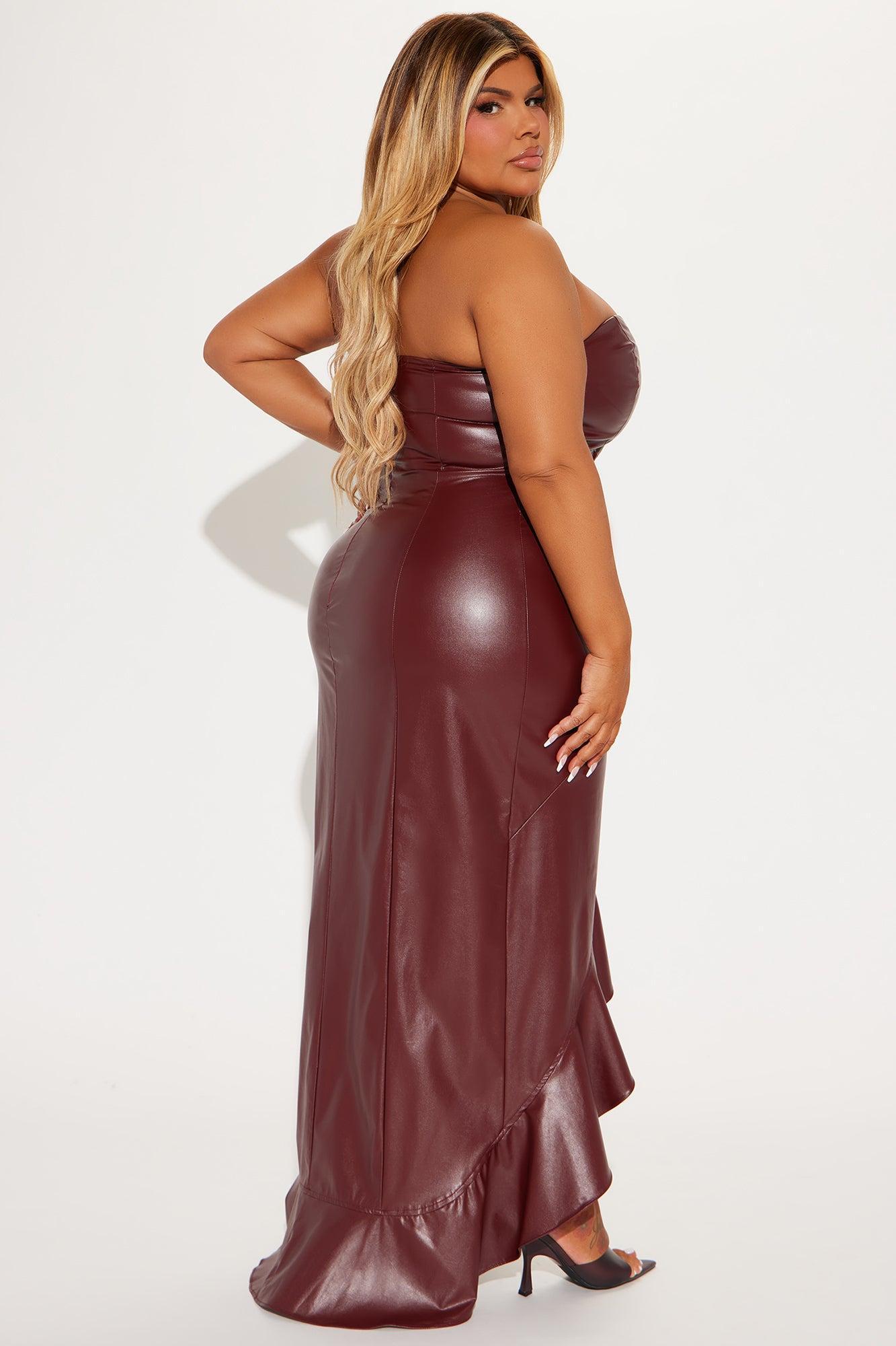 Stacy Faux Leather Maxi Dress - Burgundy Product Image