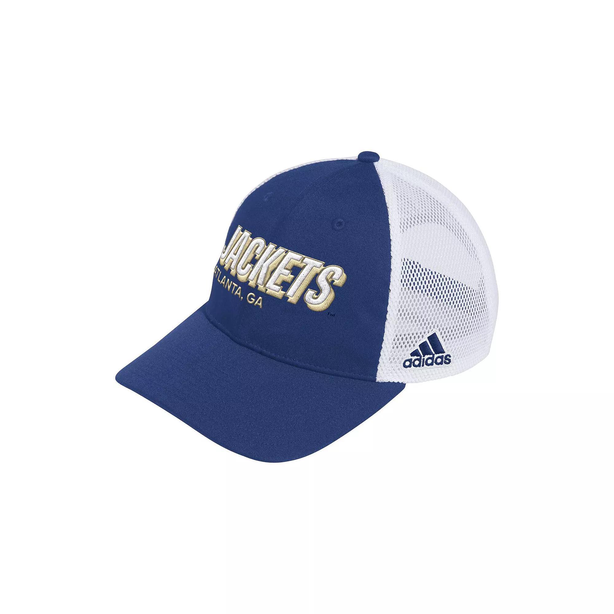 Men's adidas Royal Kansas Jayhawks Mascot Block Letter Slouch Trucker Adjustable Hat, Blue Product Image