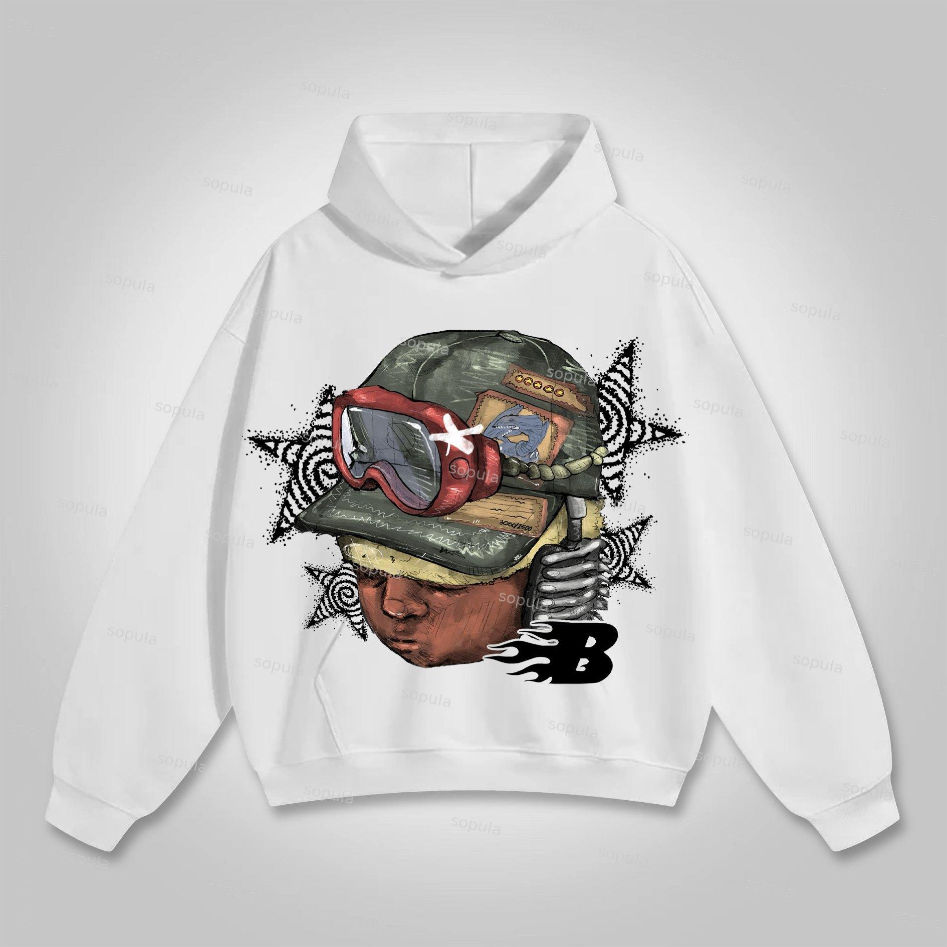 Sopula Flame Letter Cool Boy Graphic Cotton Pocket Hoodie Product Image