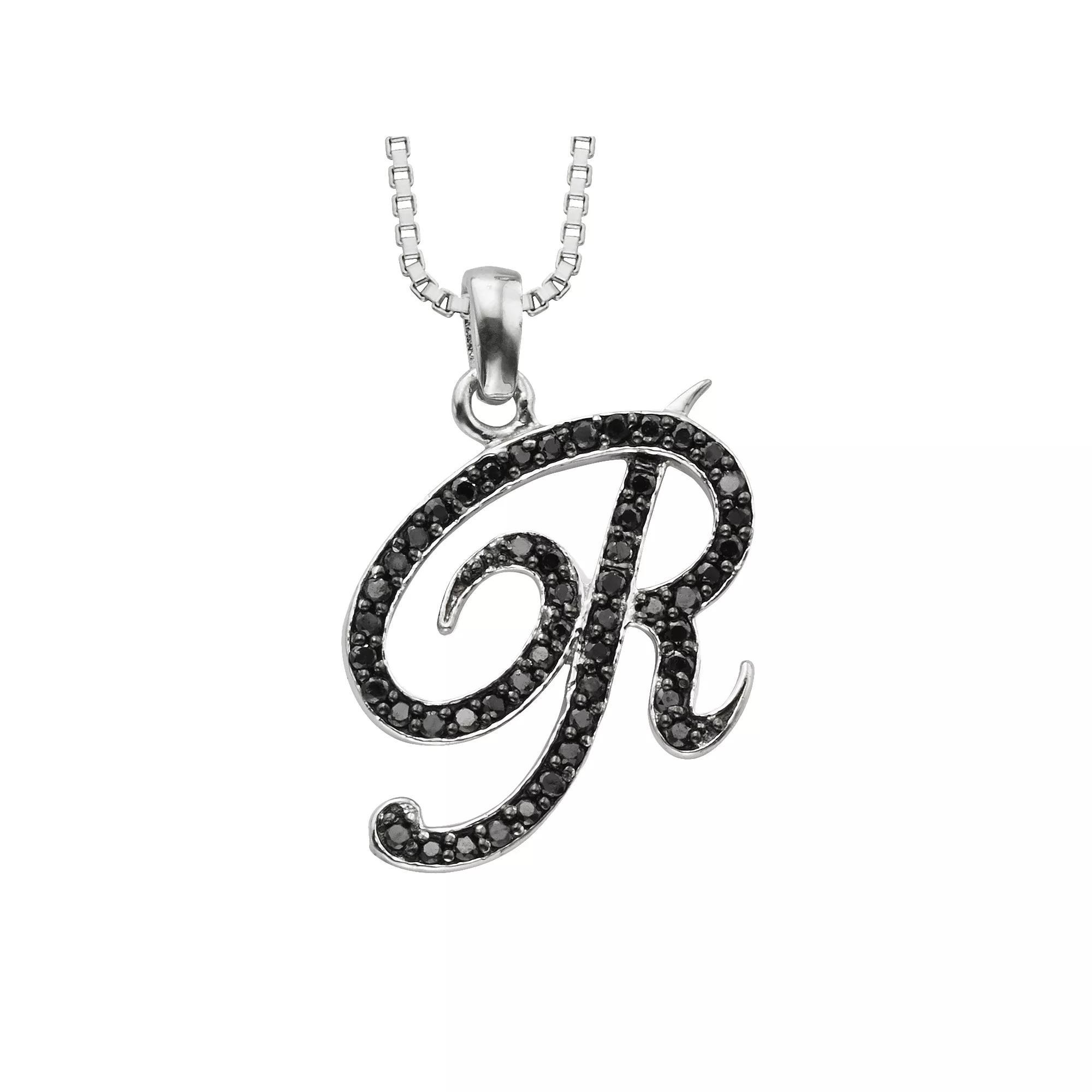 Jewelexcess Sterling Silver 1/4-ct. T.W. Black Diamond Initial Pendant, Women's, Size: 18", Q Product Image