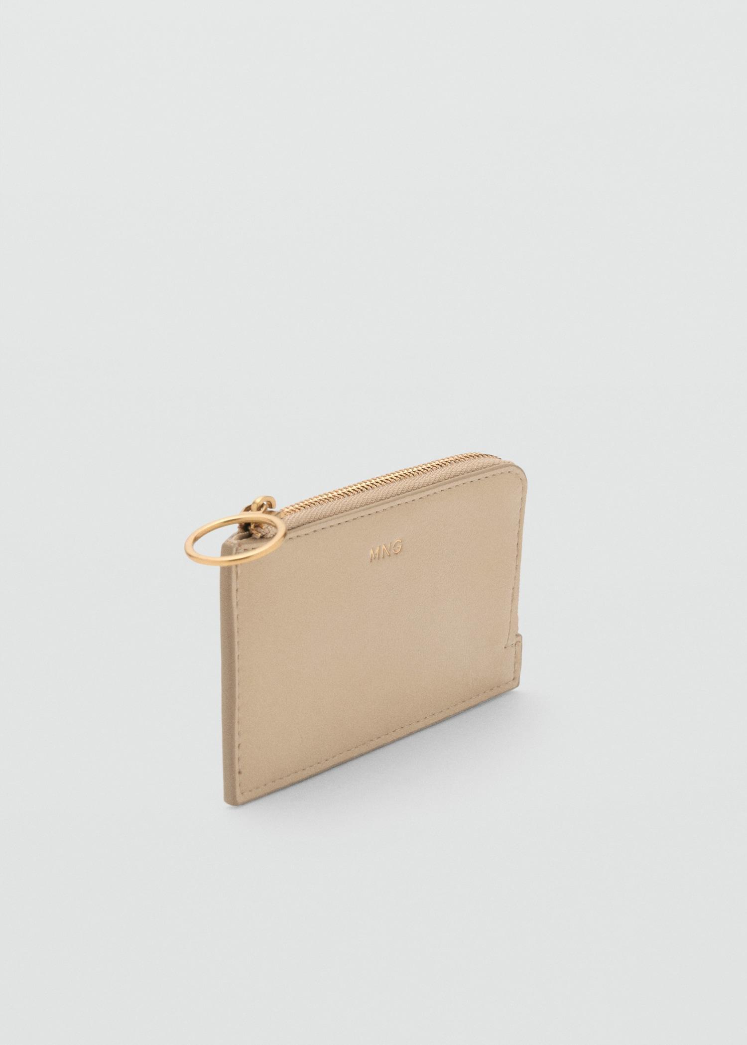 Hammered leather-effect card holder with zipper - Women | MANGO USA Product Image