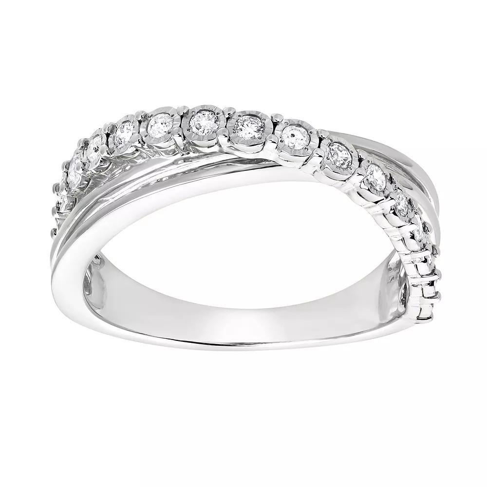 Diamond Brilliance Sterling Silver 1/4 Carat T.W. Lab-Created Diamond Pave Cross Band Ring, Women's, Size: 6, Silver Tone Product Image