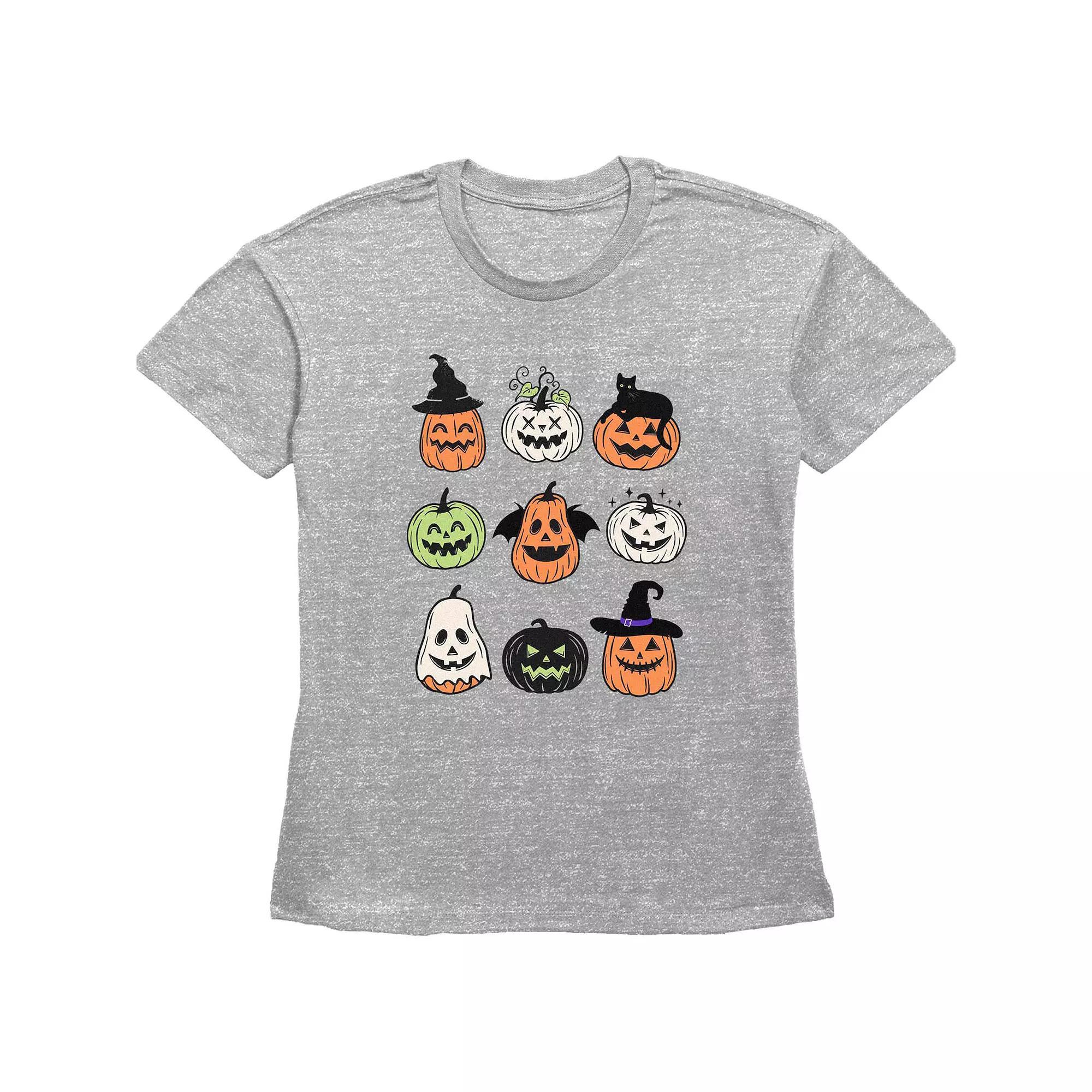 Juniors' Halloween Jack O Lanterns Jumble Graphic Tee, Women's, Size: XS, Grey Gray Product Image