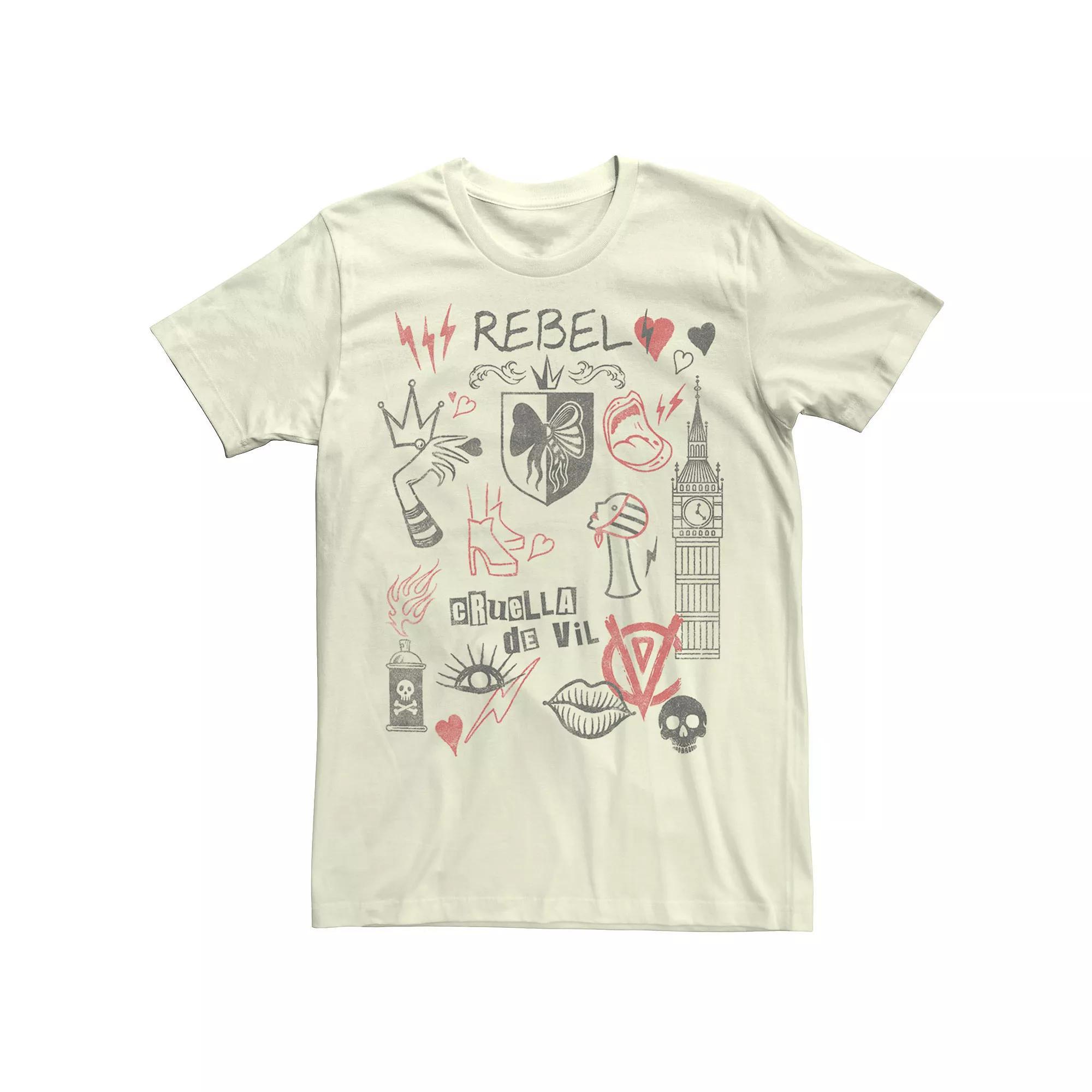 Disney's Cruella De Vil Men's Rebel Fashion Sketches Tee, Size: XXL, White Product Image