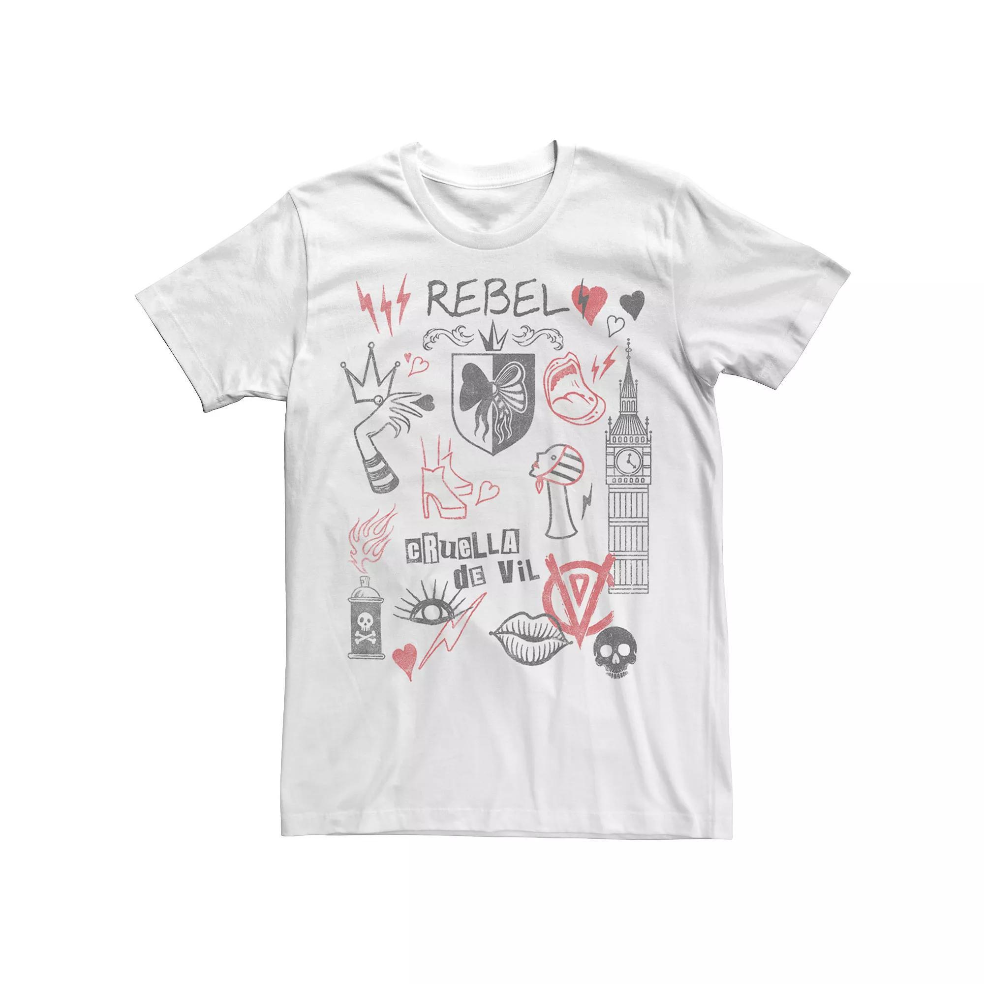 Disney's Cruella De Vil Men's Rebel Fashion Sketches Tee, Size: XXL, White Product Image