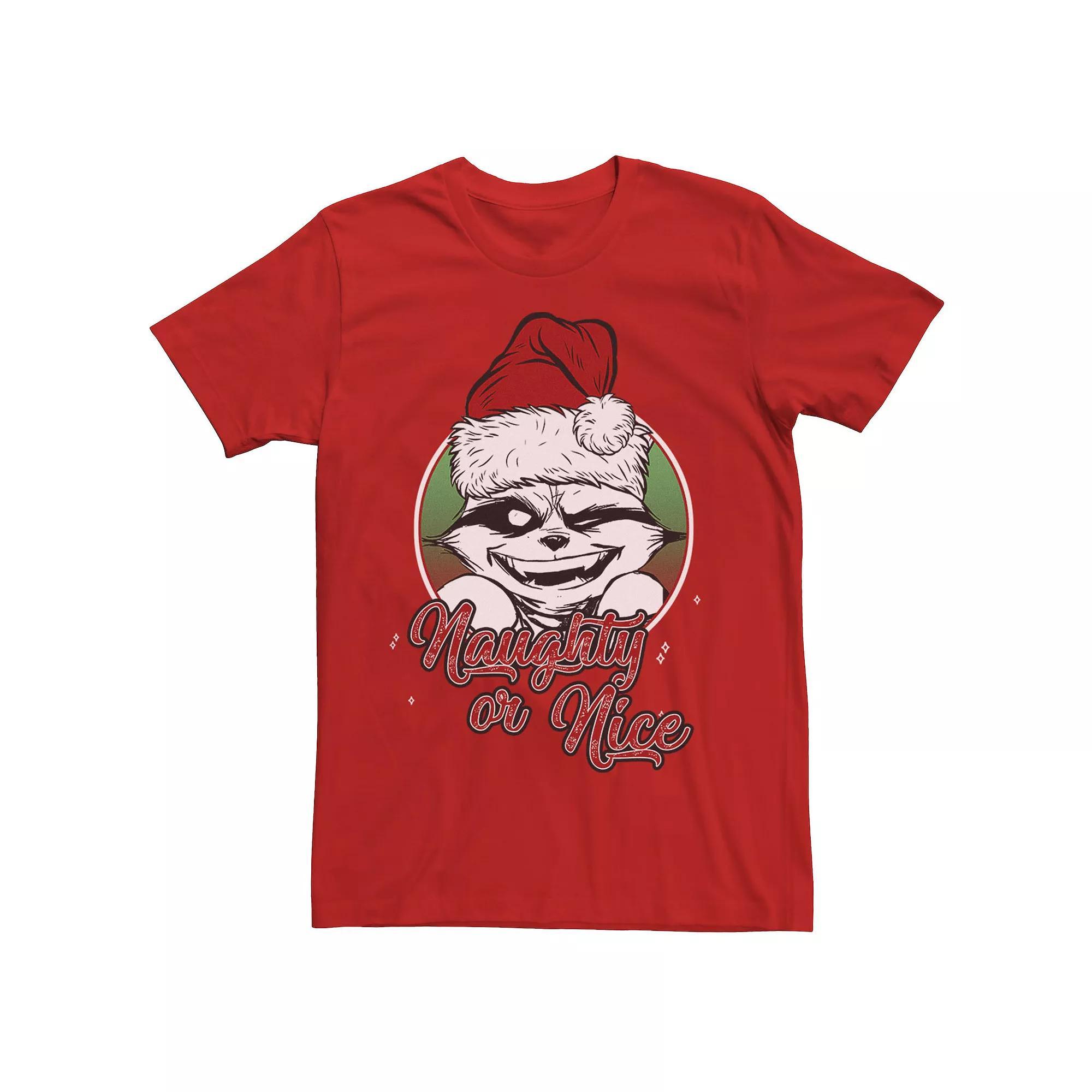 Men's Marvel Rocket Raccoon Naughty Or Nice Short Sleeve Tee, Size: XL, Red Product Image