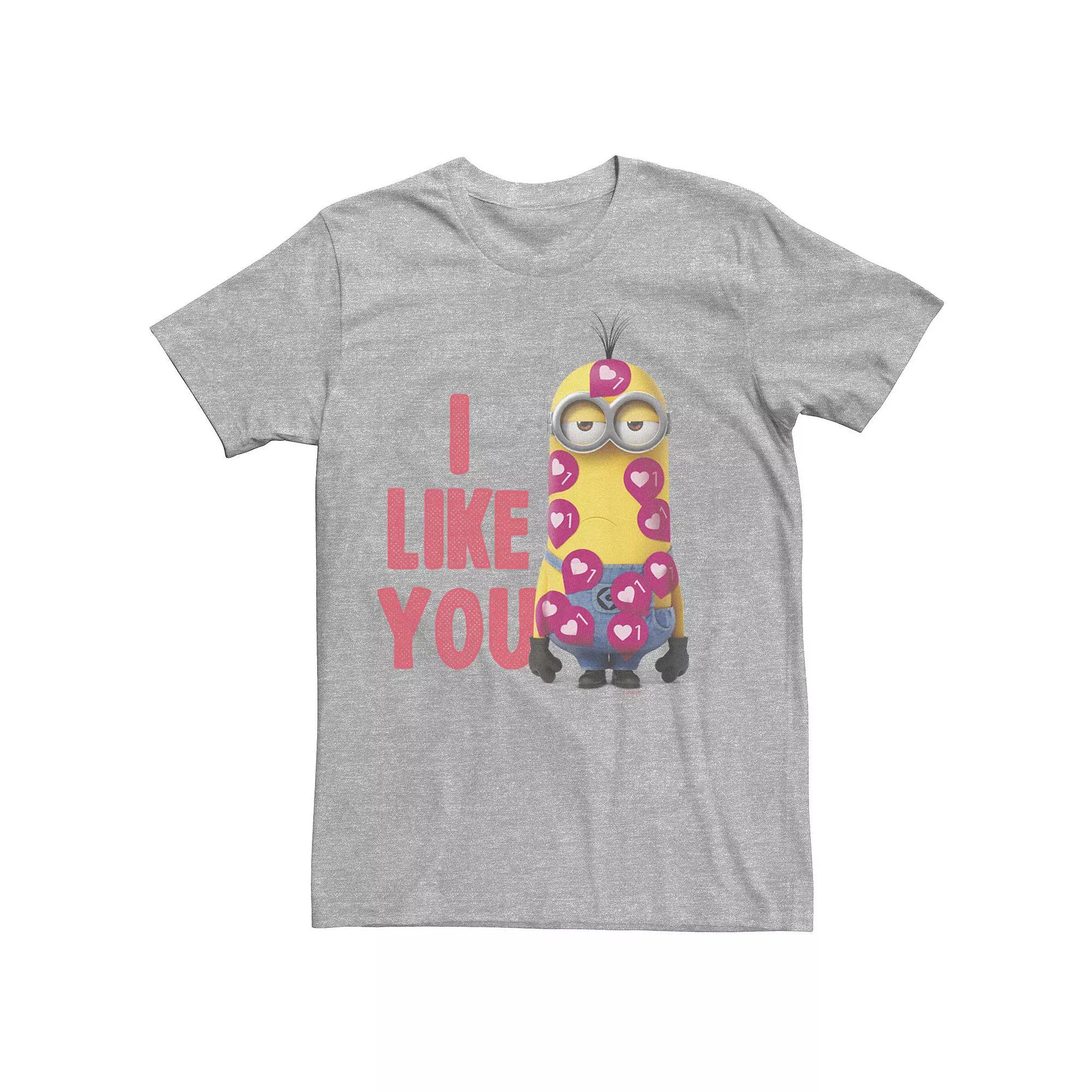 Men's Minions I Like You Heart Stickers Tee, Size: XXL, Athletic Grey Product Image