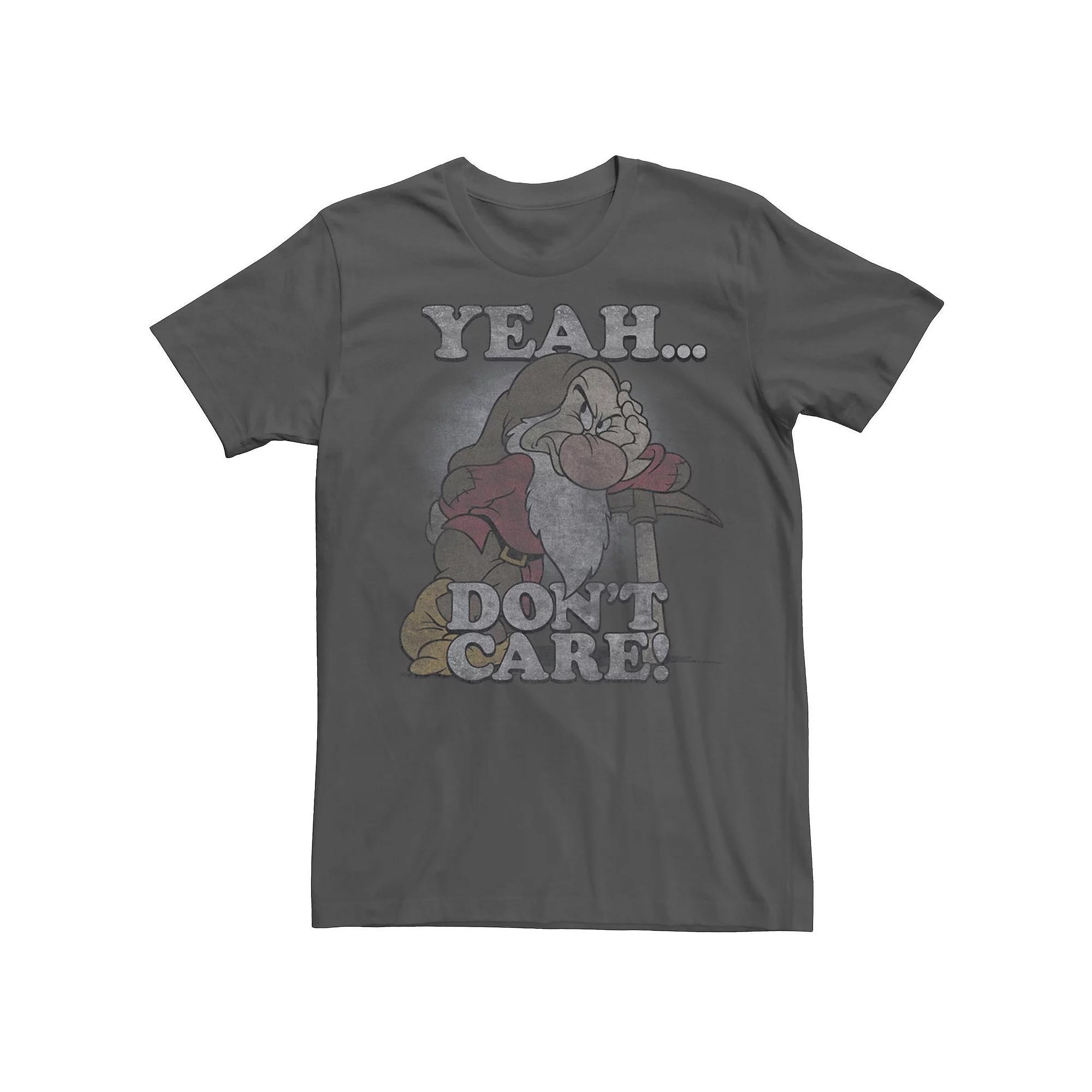 Disney's Snow White Grumpy "Yeah Don't Care" Vintage Graphic Men's Tee, Size: Large, Grey Product Image